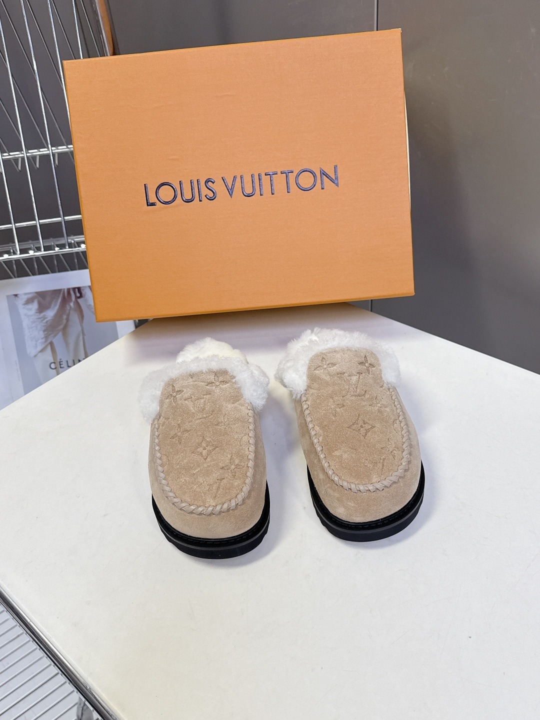 Louis Vuitton Monogram Shearling Suede Slippers – Luxury Mules