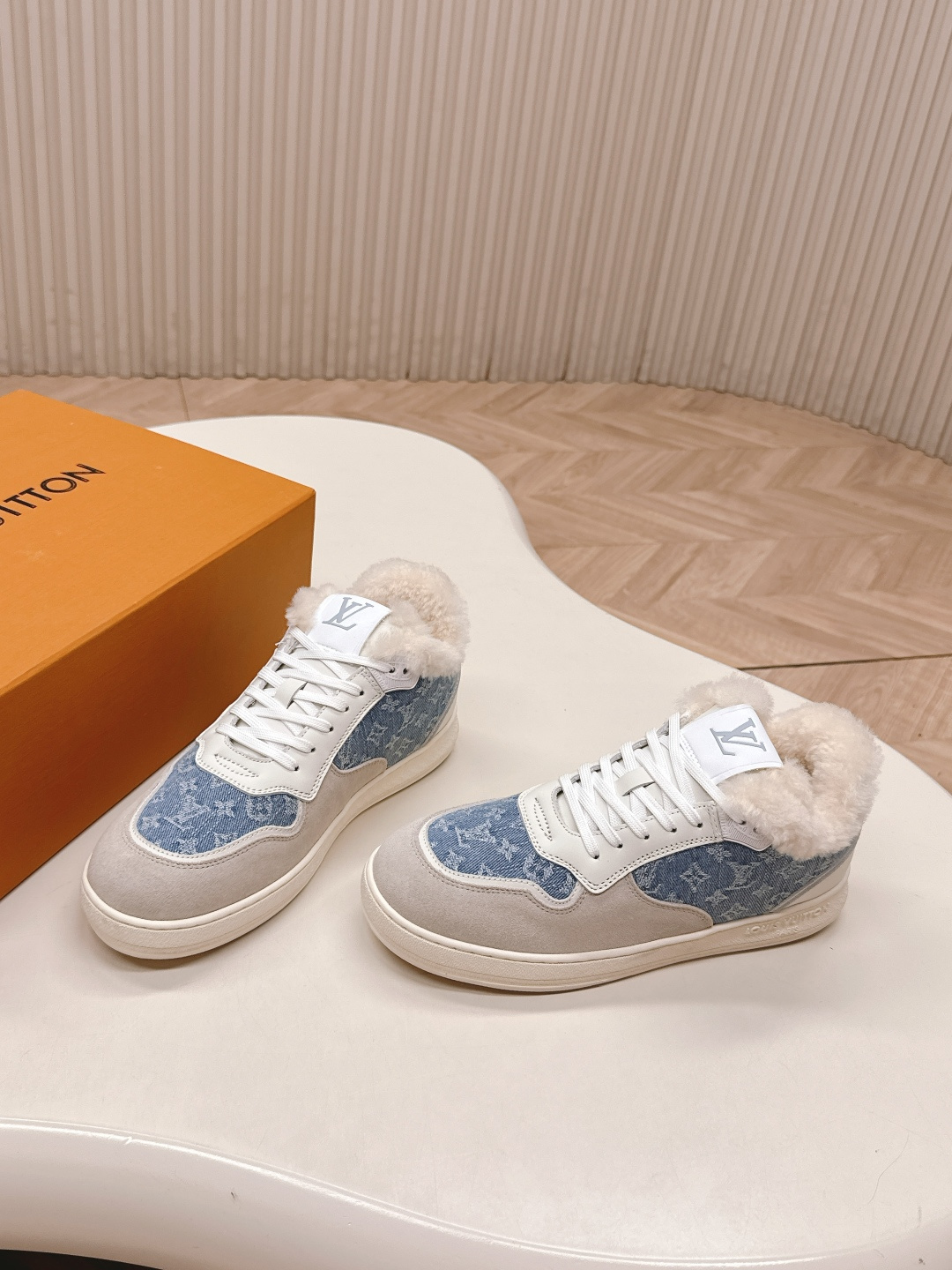 Louis Vuitton Monogram Denim & Shearling Winter Sneakers