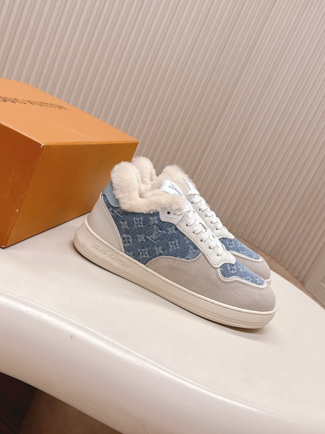 Louis Vuitton Monogram Denim & Shearling Winter Sneakers