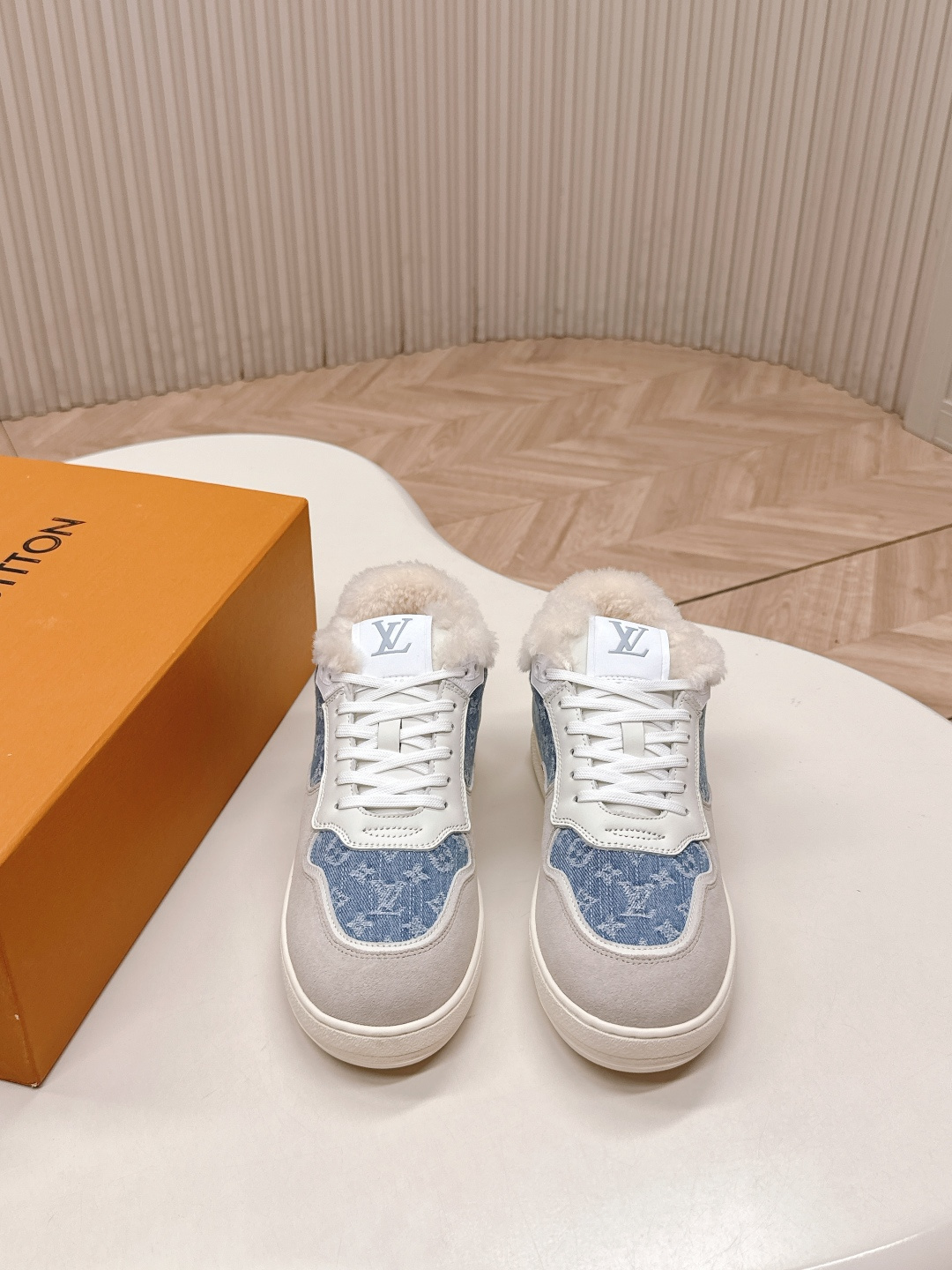 Louis Vuitton Monogram Denim & Shearling Winter Sneakers