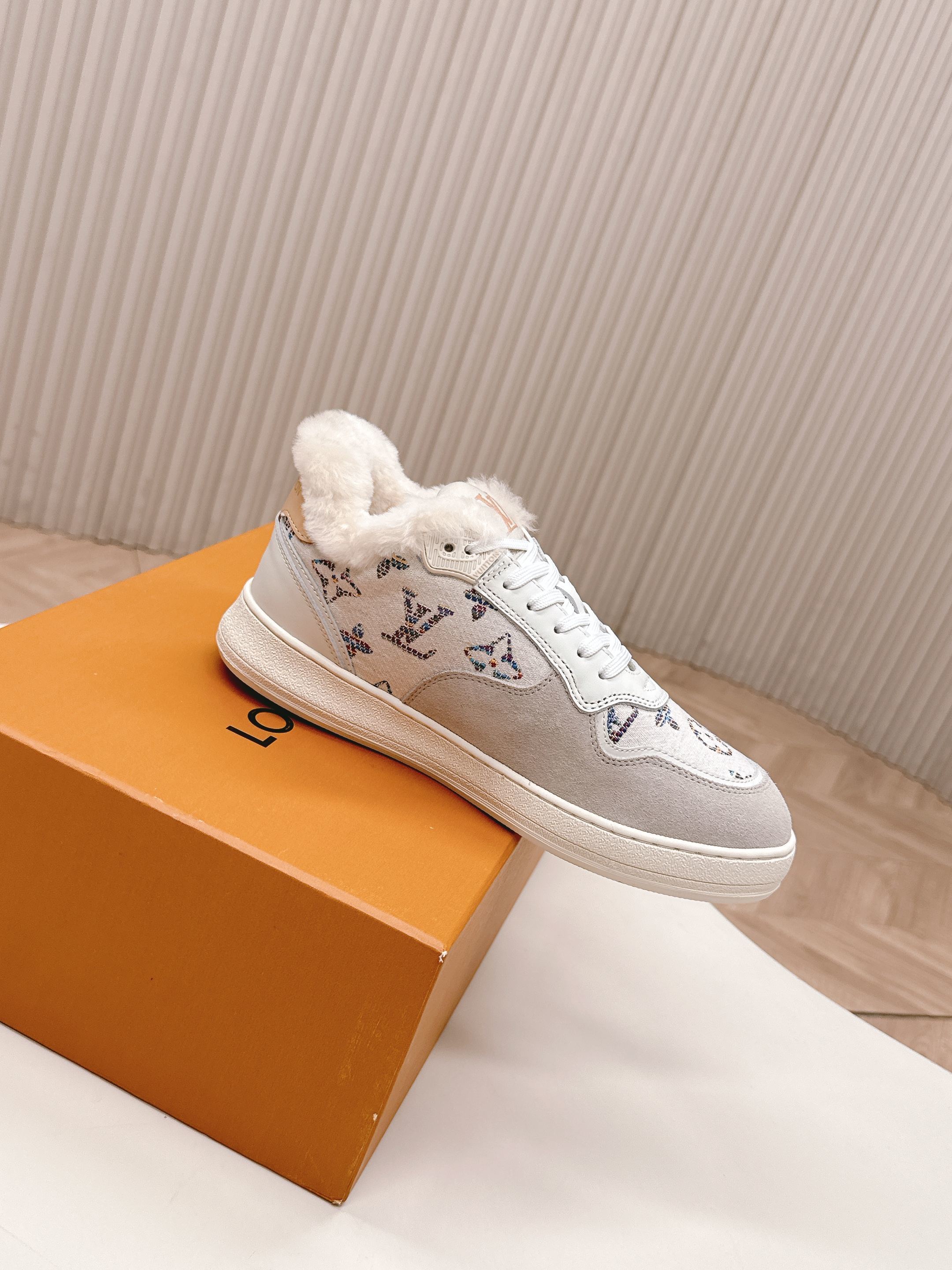 Louis Vuitton Time Out White Shearling Monogram Sneakers