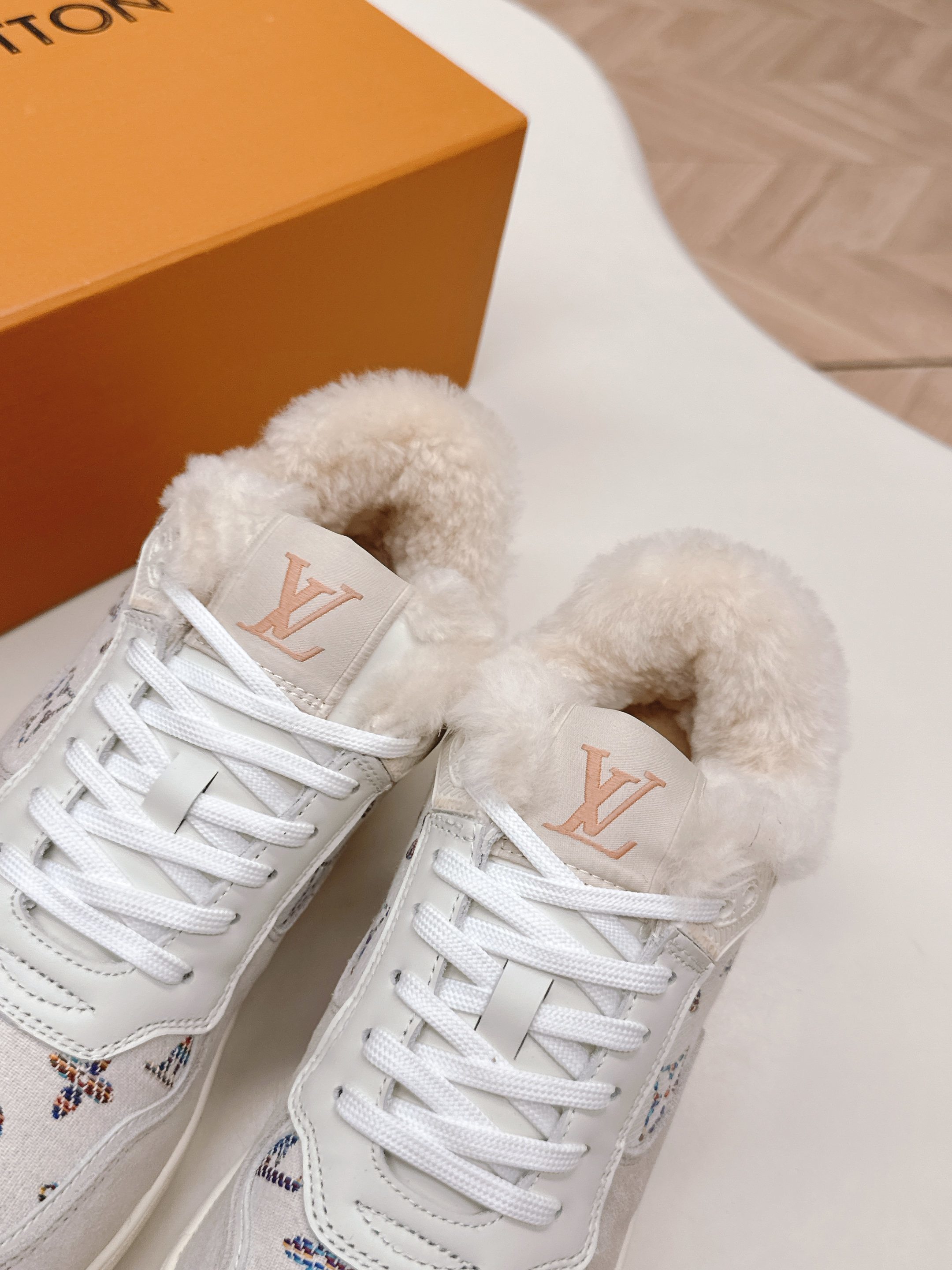 Louis Vuitton Time Out White Shearling Monogram Sneakers