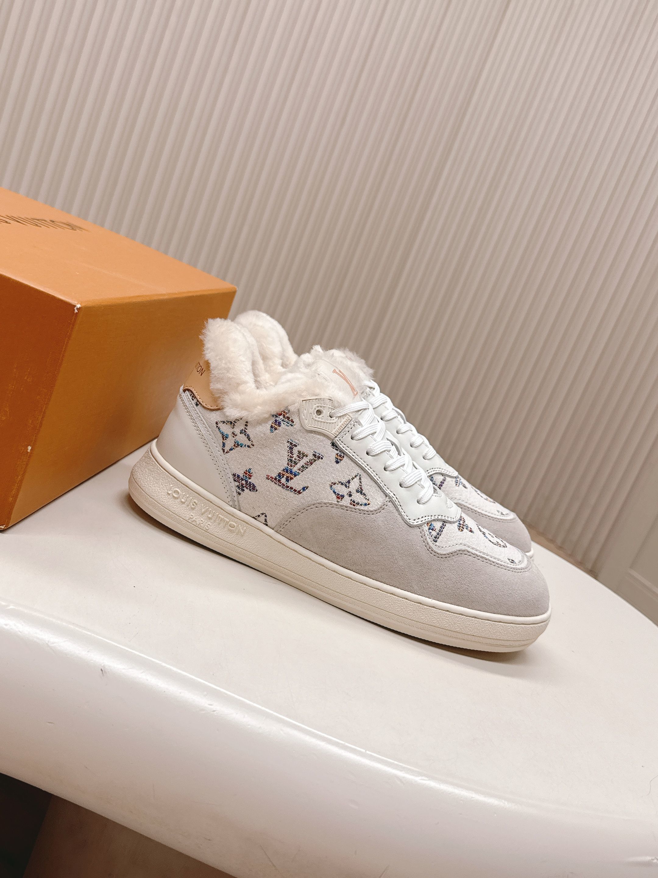 Louis Vuitton Time Out White Shearling Monogram Sneakers
