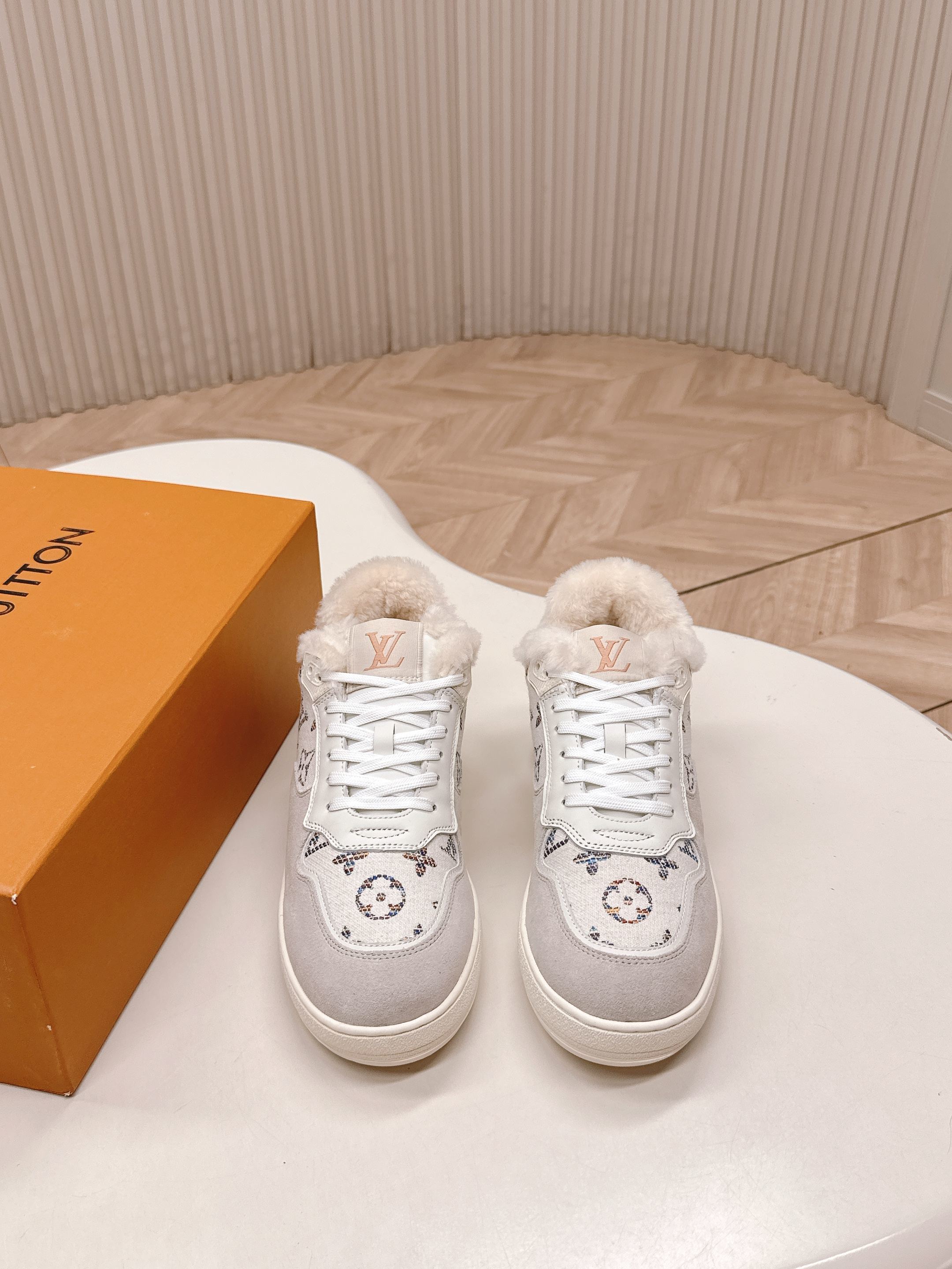 Louis Vuitton Time Out White Shearling Monogram Sneakers