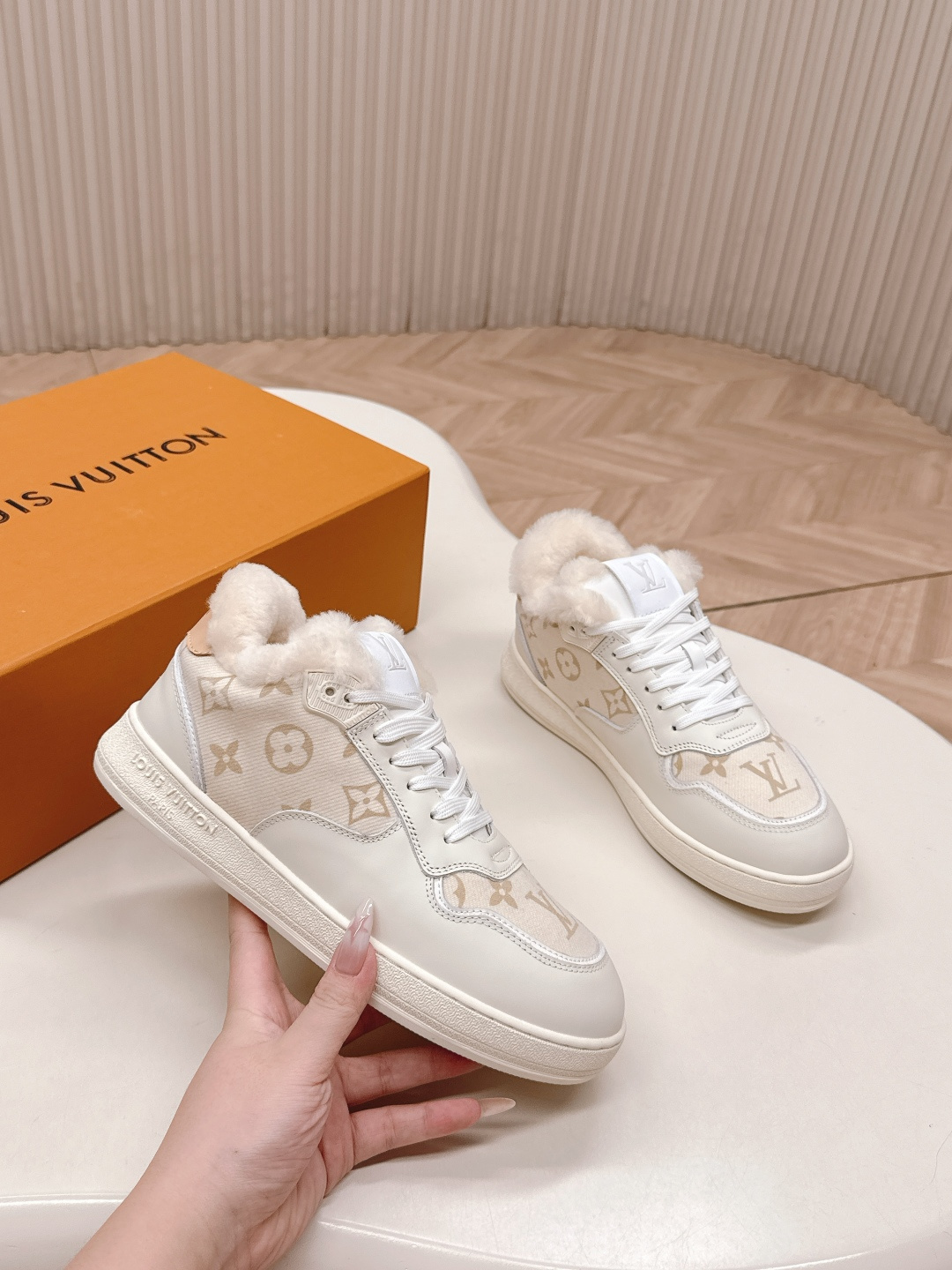Louis Vuitton Time Out Sneaker with White Shearling Lining
