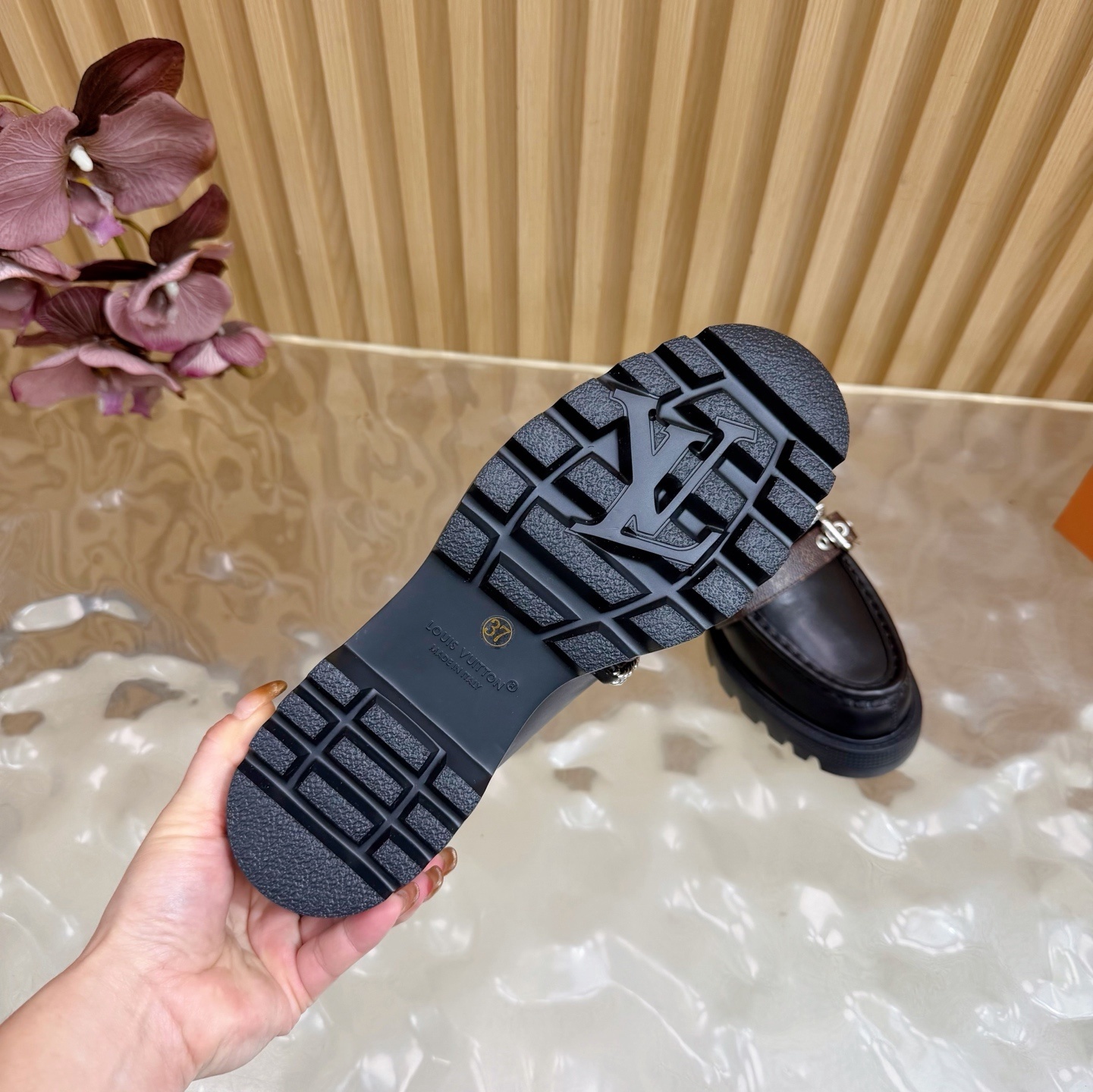 Luxury Black Chunky Platform Loafers with Monogram Chain Detail