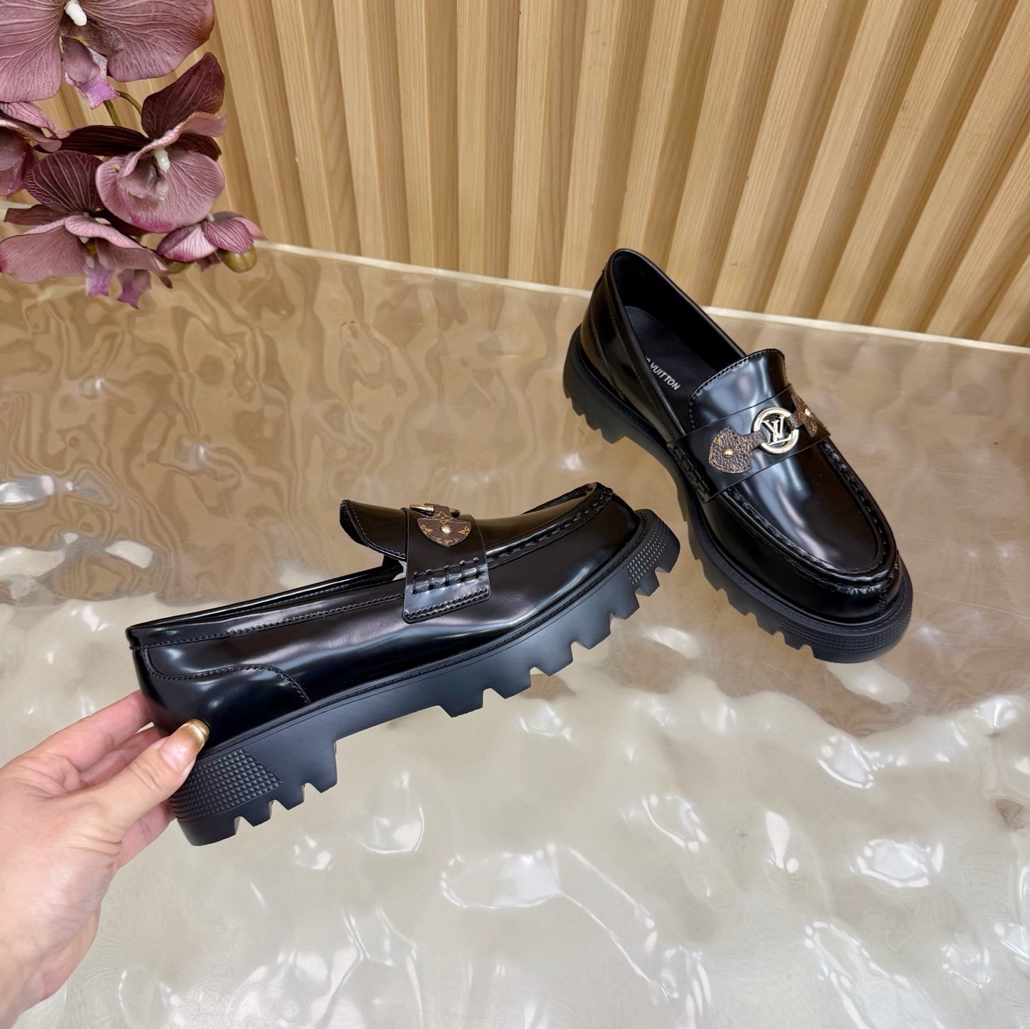 Luxury Women's Black Chunky Loafers - Platform Lug Sole Shoes