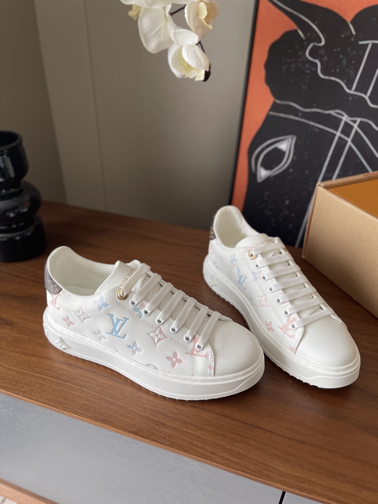 Louis Vuitton Women's White Pastel Monogram Leather Sneakers