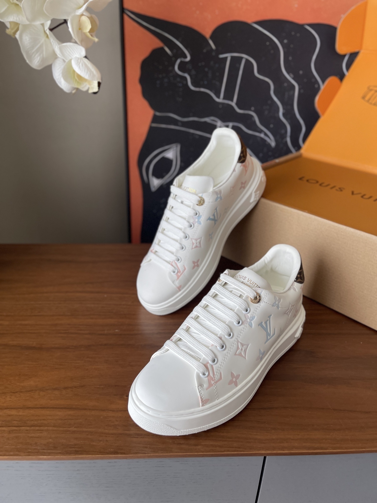 Louis Vuitton Women's White Pastel Monogram Leather Sneakers