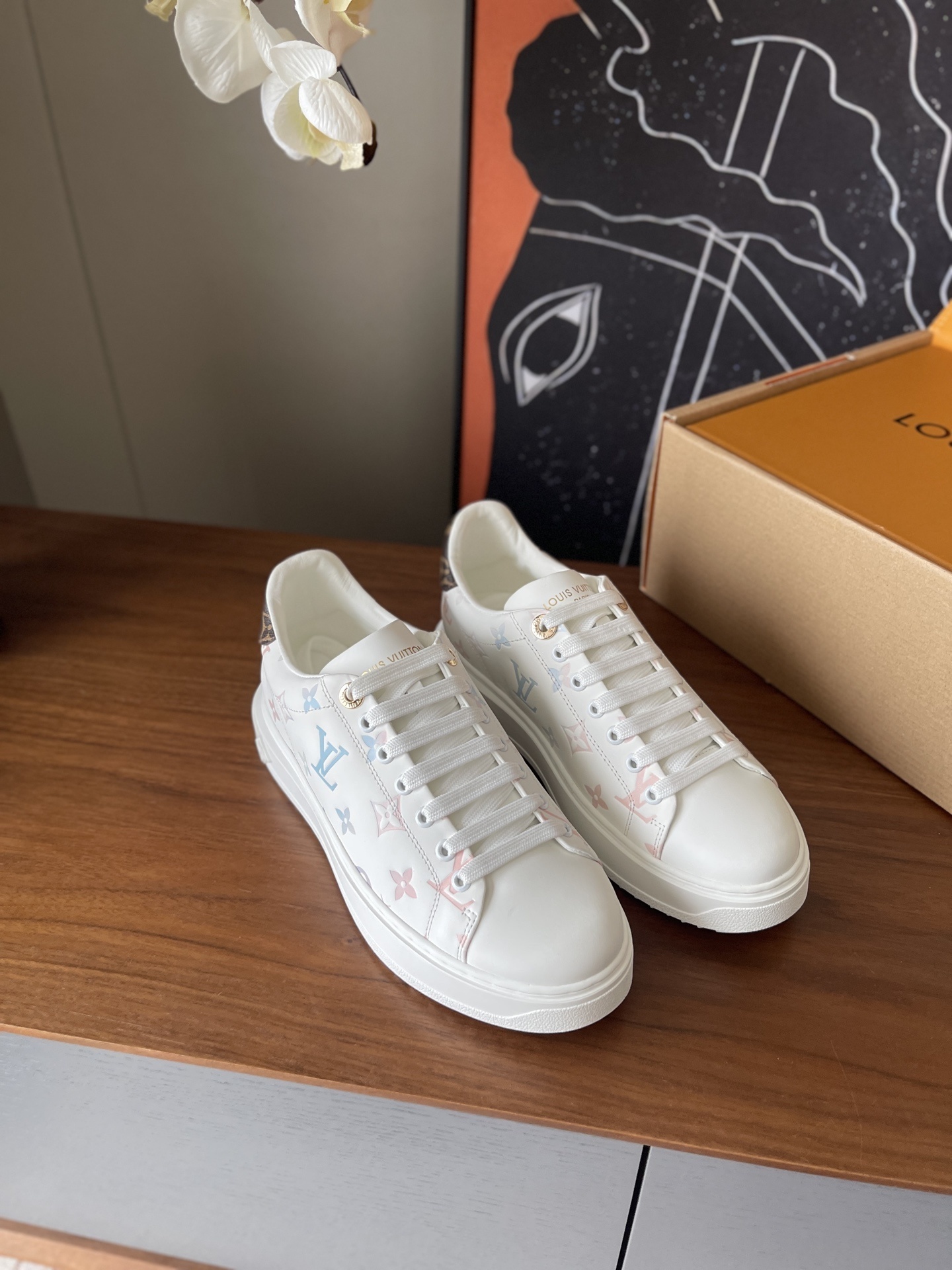 Louis Vuitton Women's White Pastel Monogram Leather Sneakers