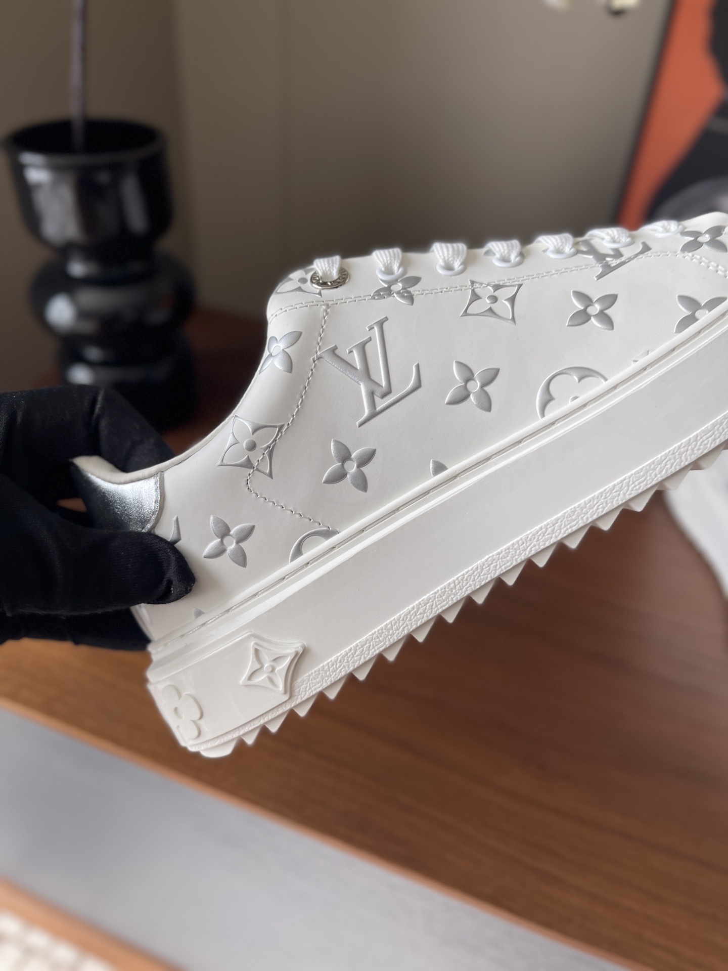 Louis Vuitton Time Out Sneakers - White Leather Silver Monogram