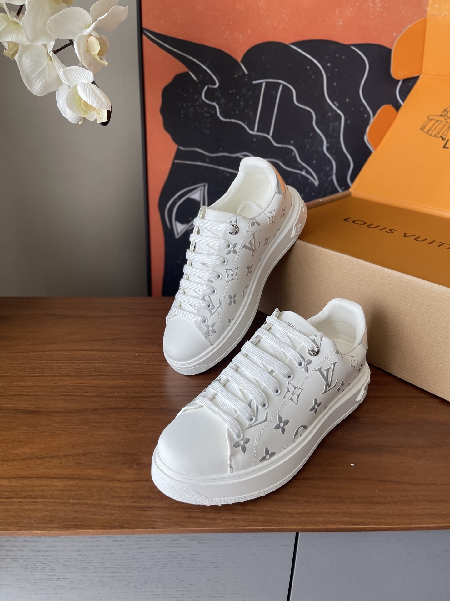 Louis Vuitton Time Out Sneakers - White Leather Silver Monogram