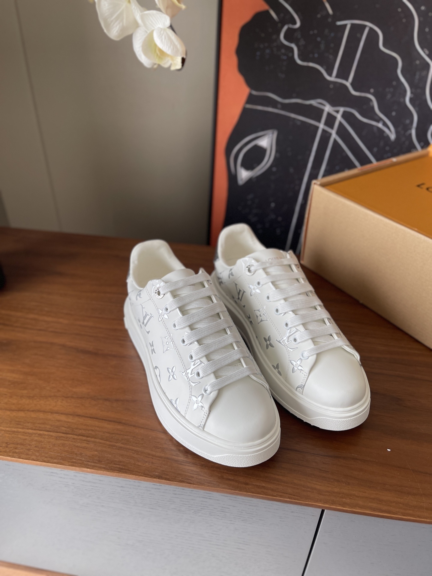 Louis Vuitton Time Out Sneakers - White Leather Silver Monogram