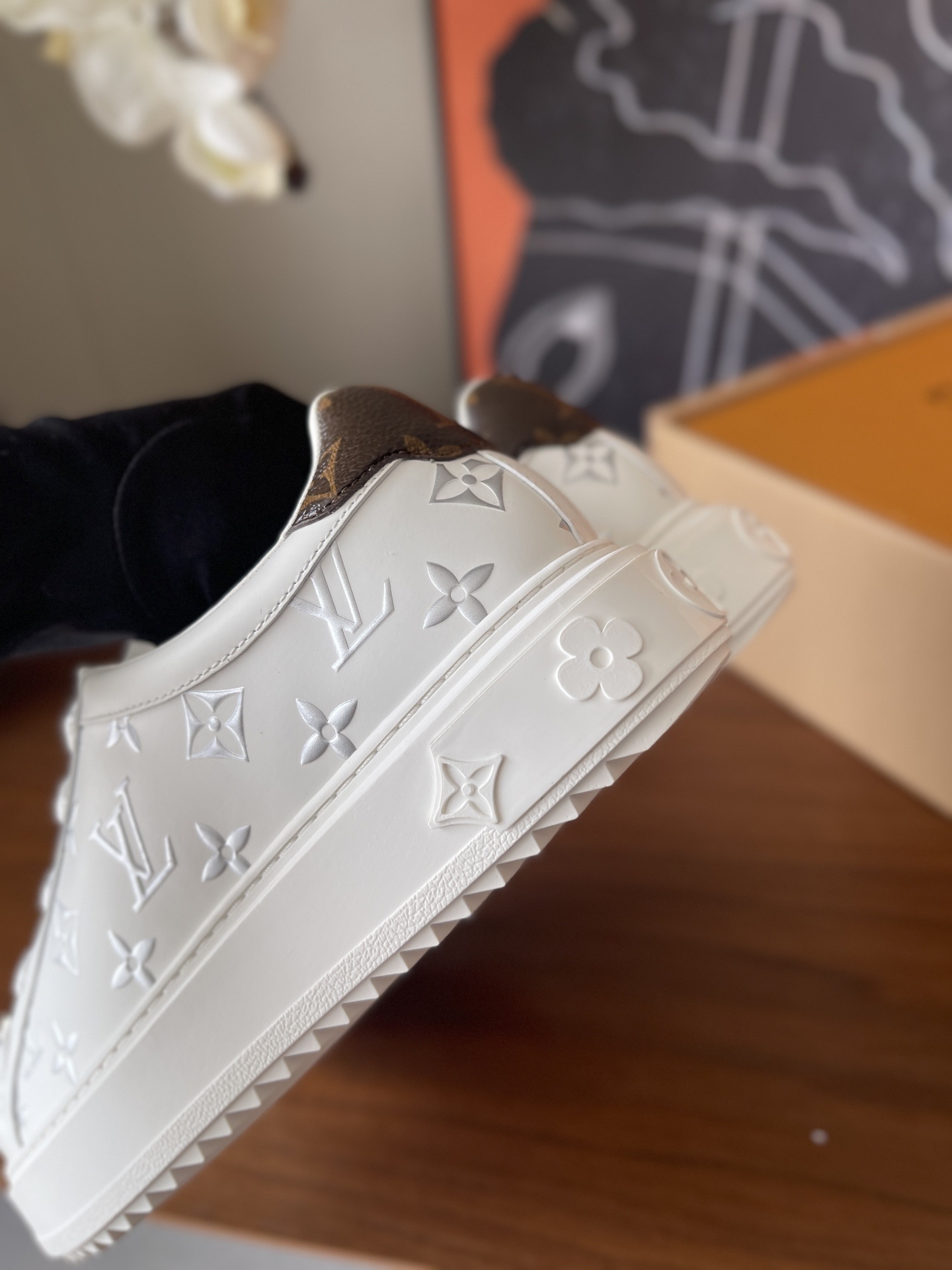 Louis Vuitton White Leather Monogram Embossed Low-Top Sneakers