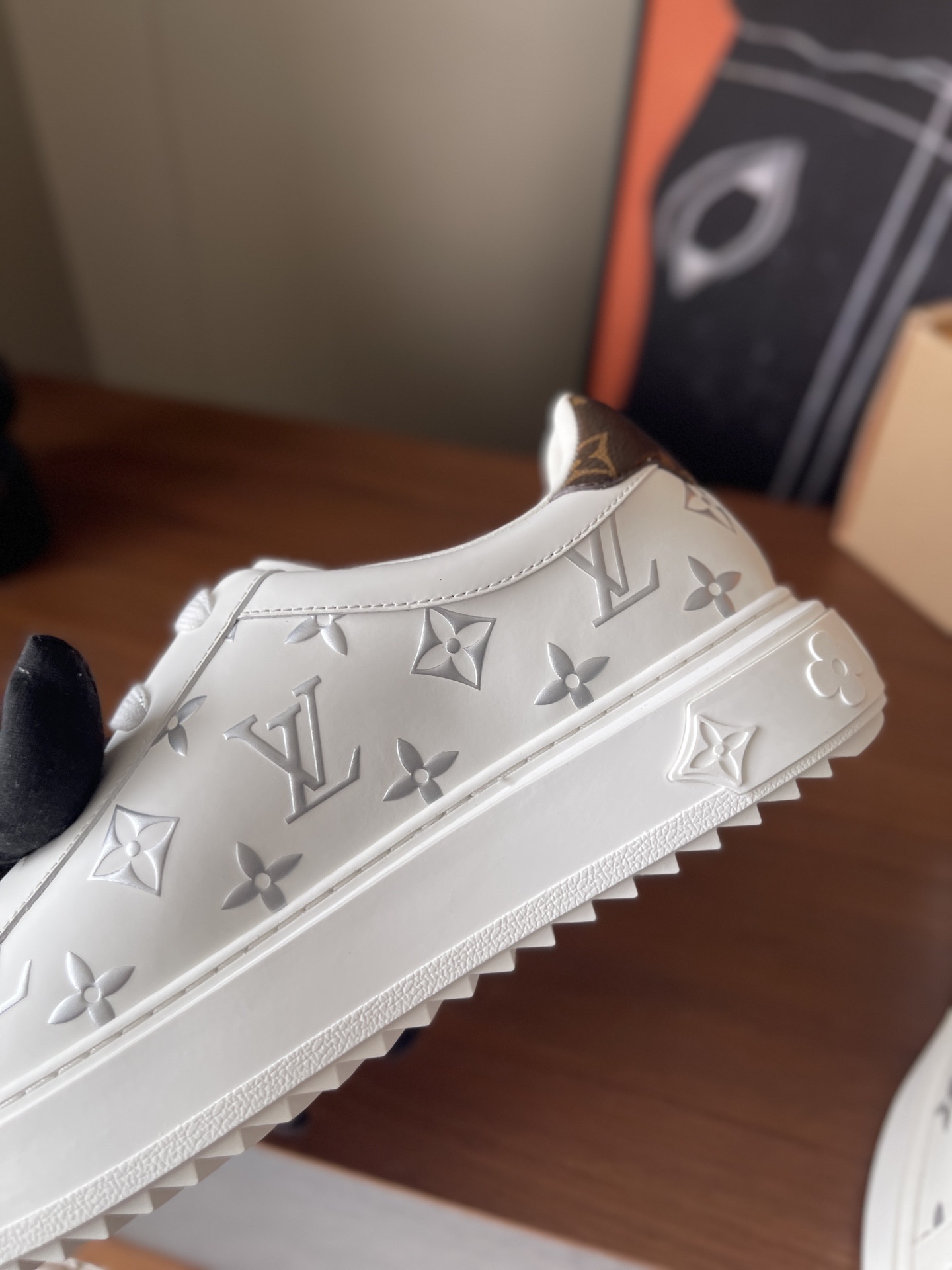 Louis Vuitton White Leather Monogram Embossed Low-Top Sneakers