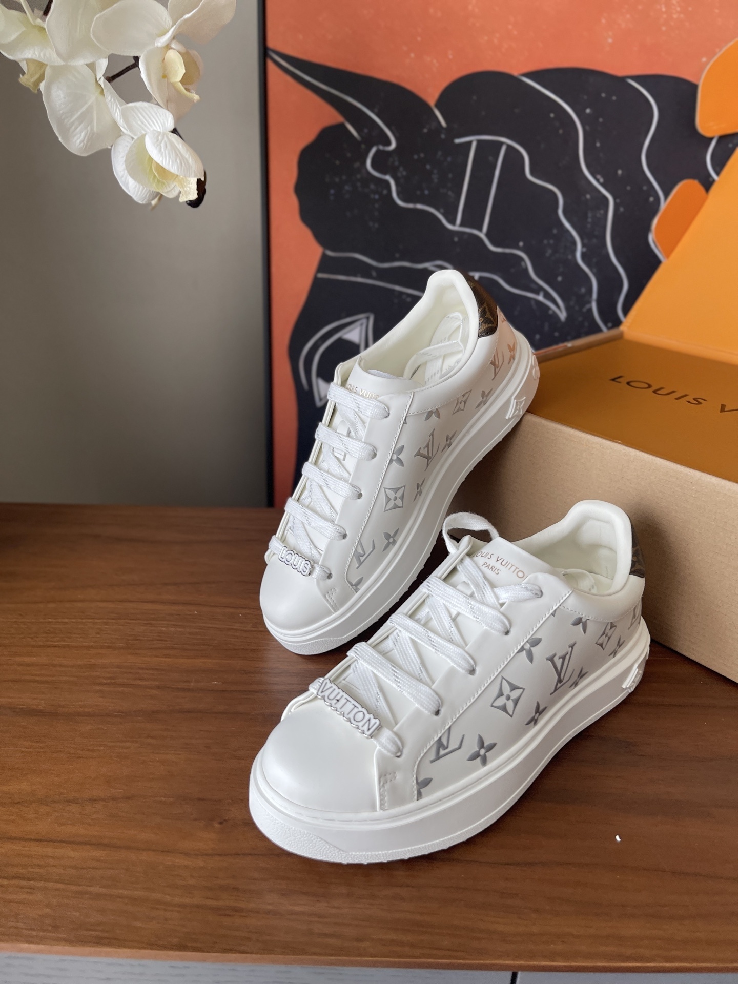 Louis Vuitton White Leather Monogram Embossed Low-Top Sneakers