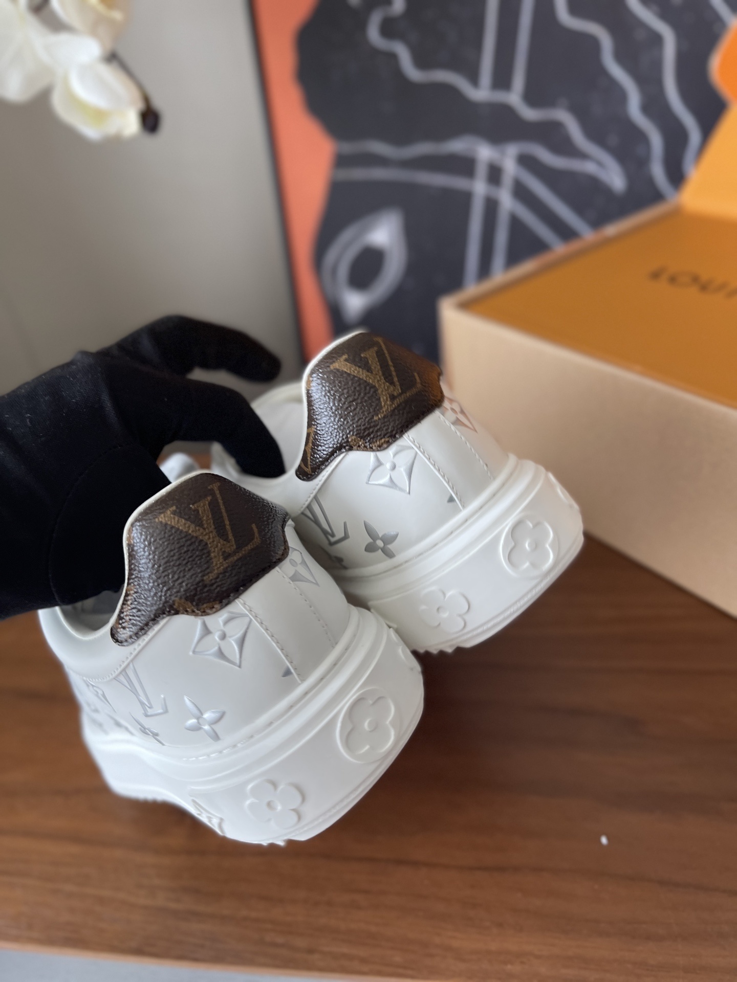 Louis Vuitton White Leather Monogram Embossed Low-Top Sneakers