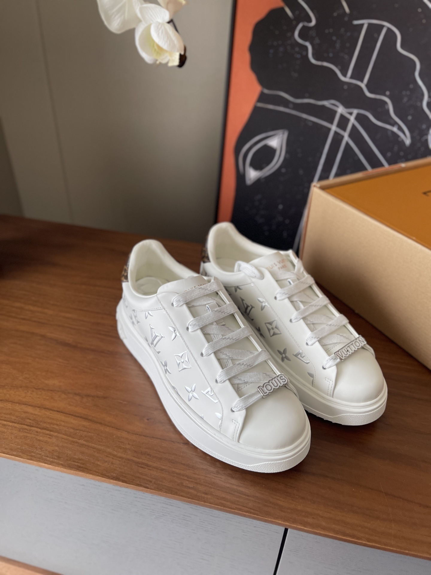 Louis Vuitton White Leather Monogram Embossed Low-Top Sneakers