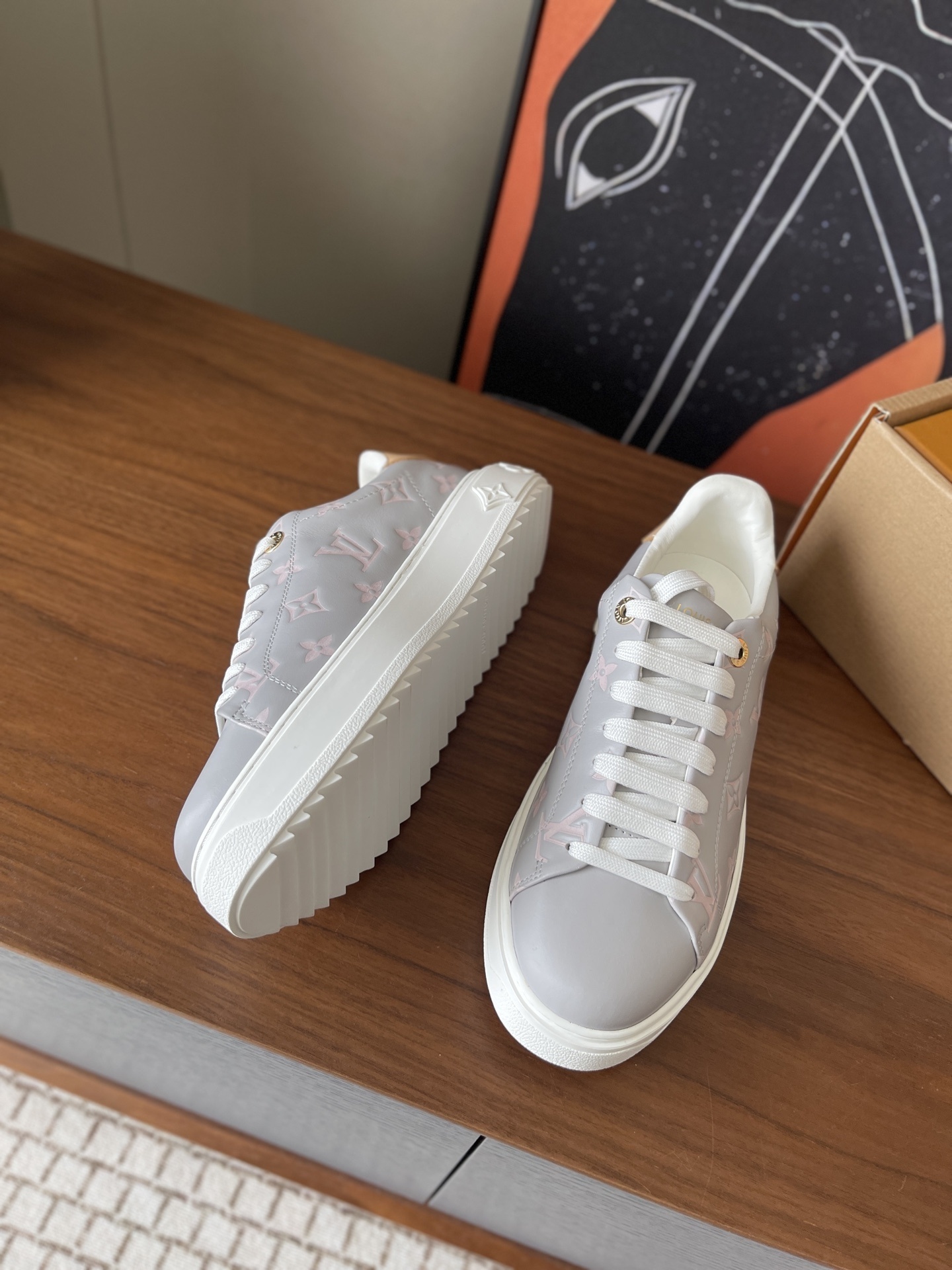 Louis Vuitton Time Out Sneaker Grey Pink Monogram Leather