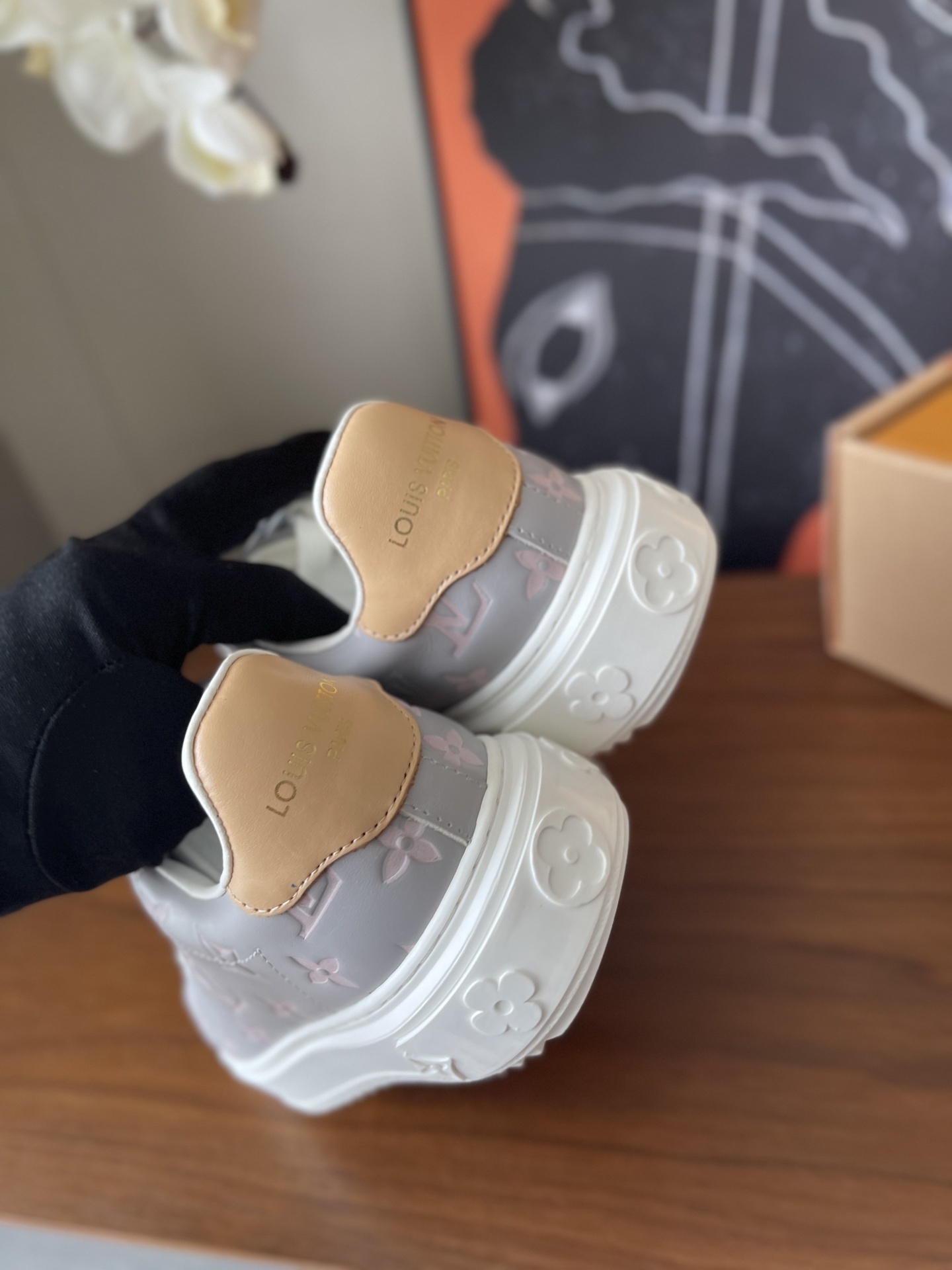 Louis Vuitton Time Out Sneaker Grey Pink Monogram Leather