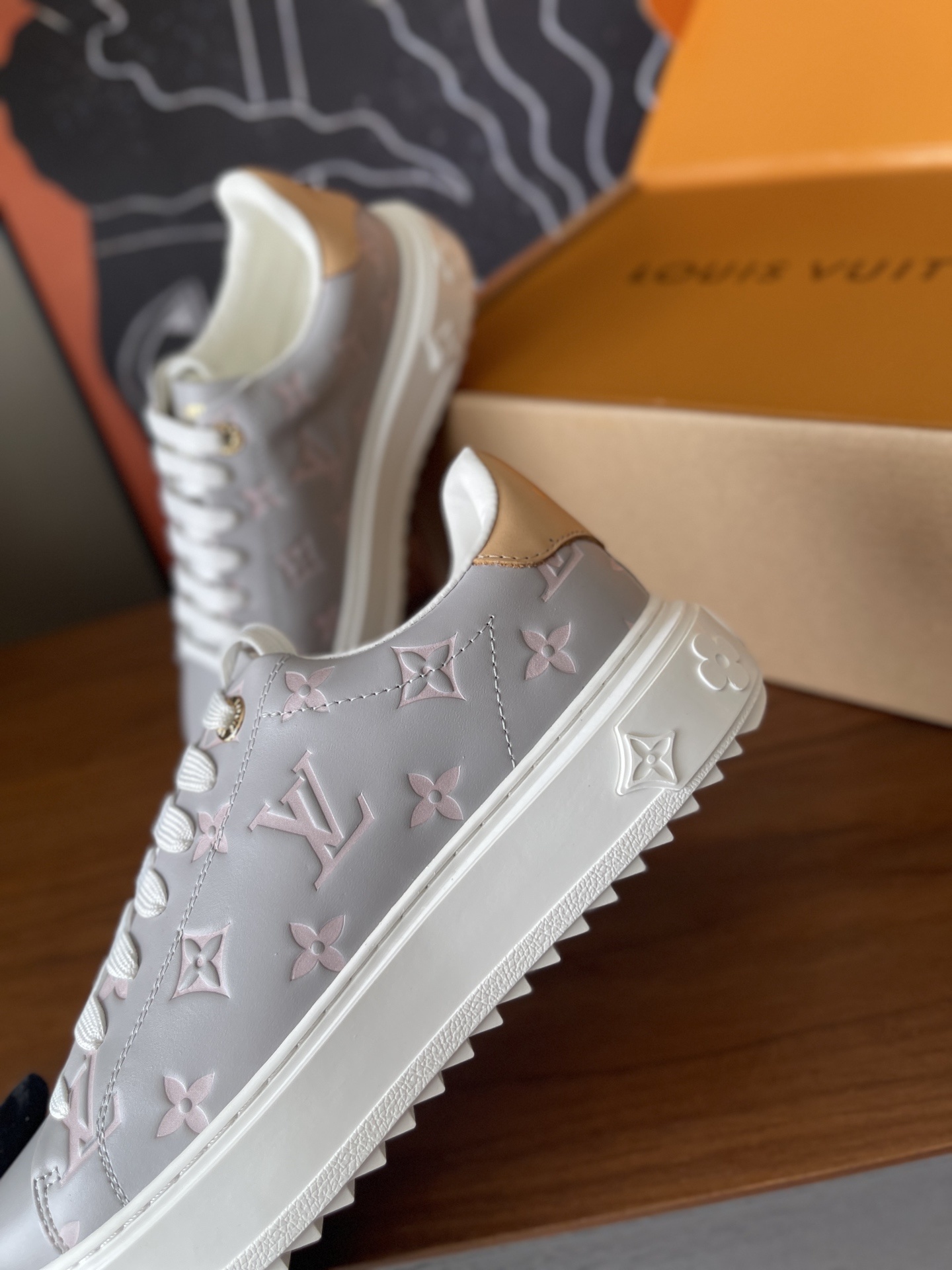 Louis Vuitton Time Out Sneaker Grey Pink Monogram Leather