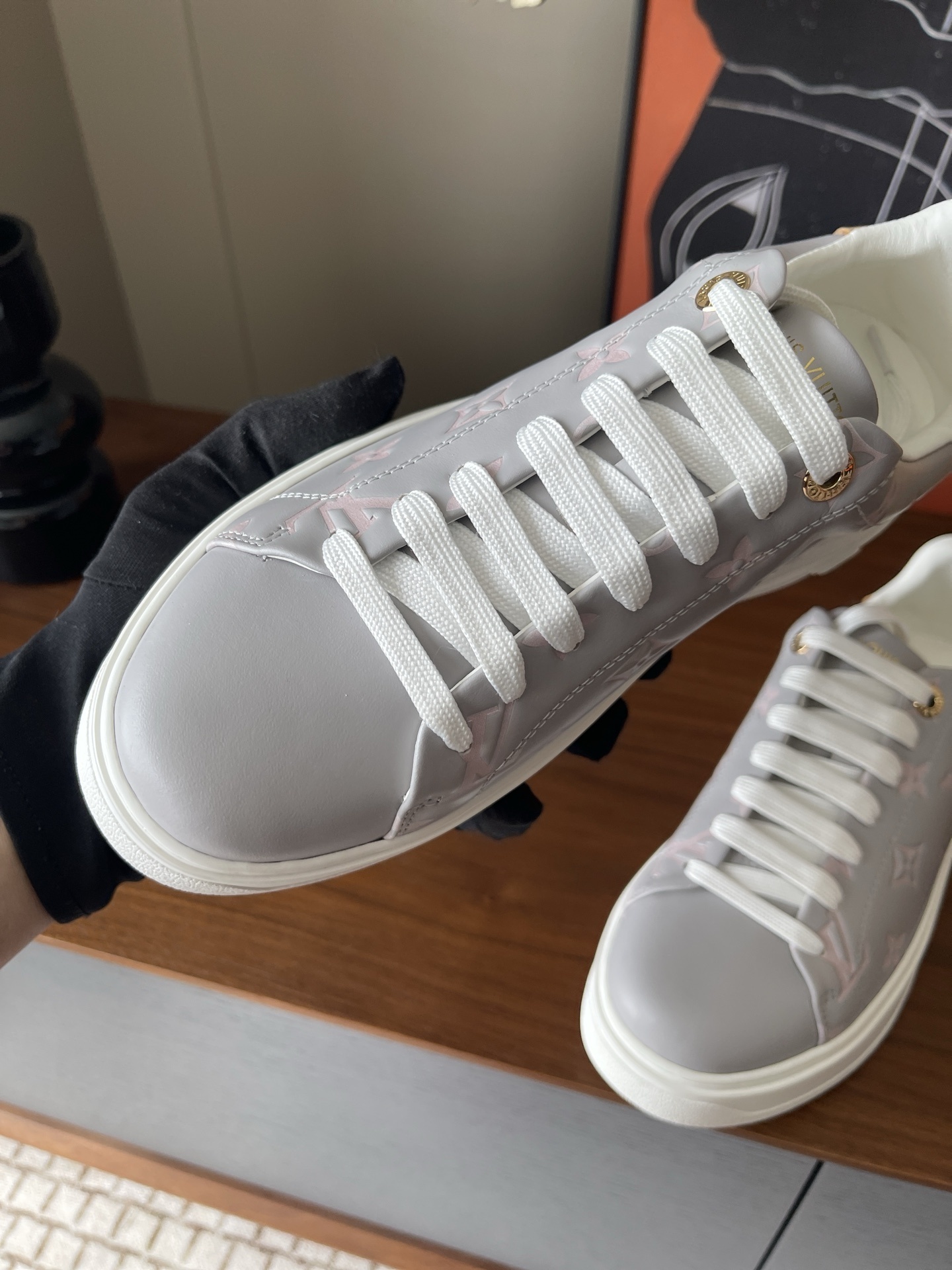 Louis Vuitton Time Out Sneaker Grey Pink Monogram Leather