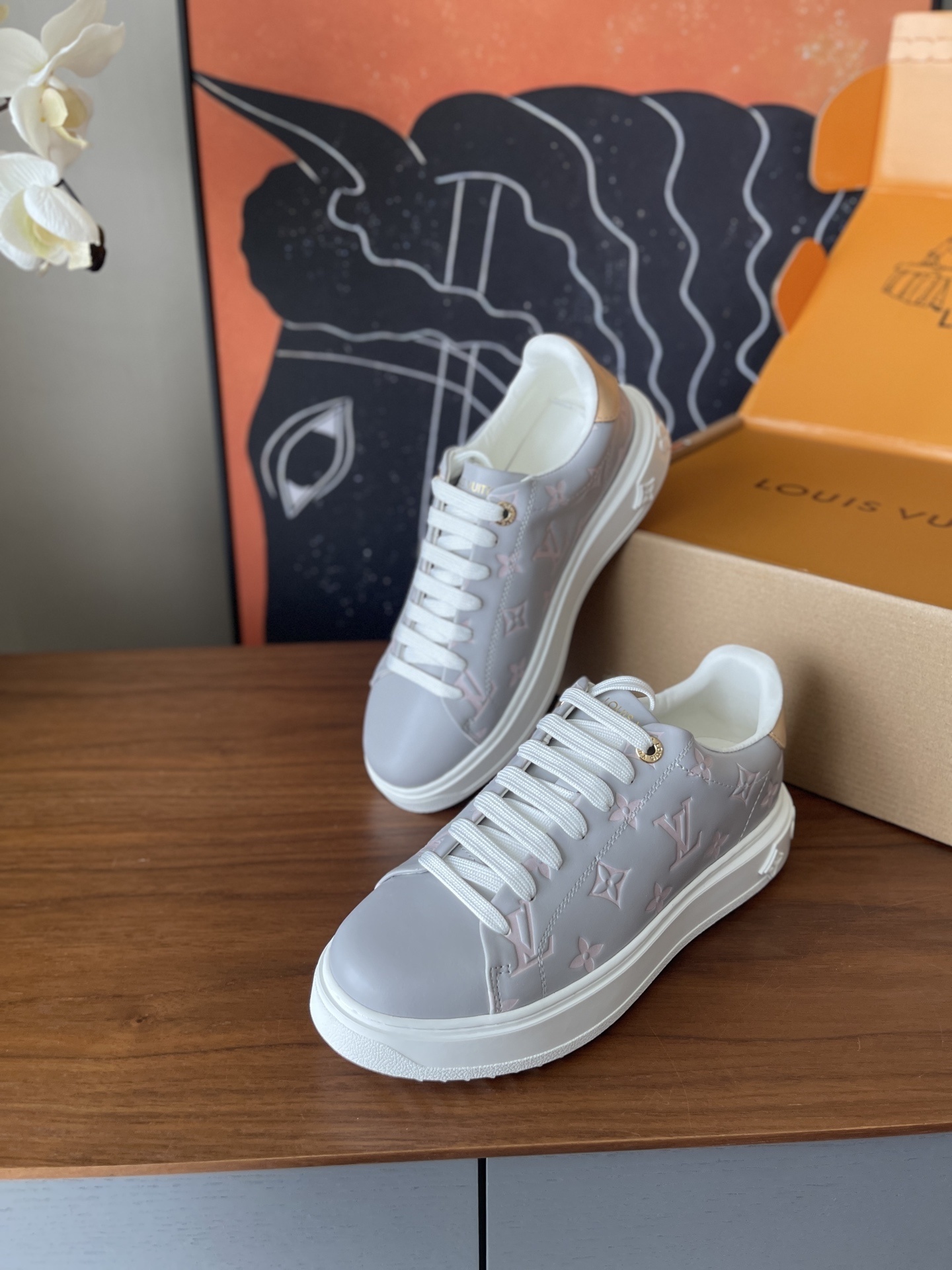 Louis Vuitton Time Out Sneaker Grey Pink Monogram Leather