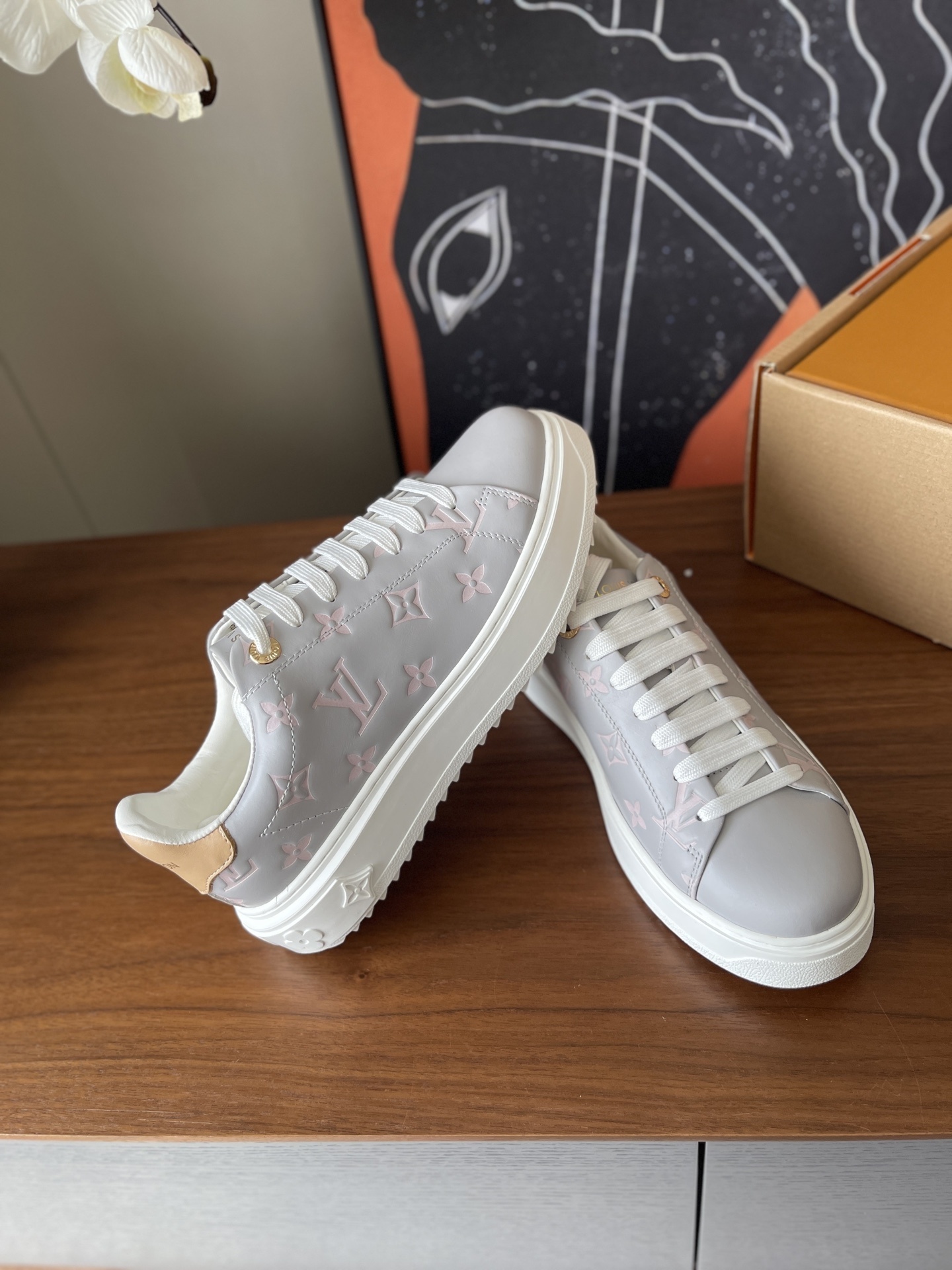 Louis Vuitton Time Out Sneaker Grey Pink Monogram Leather