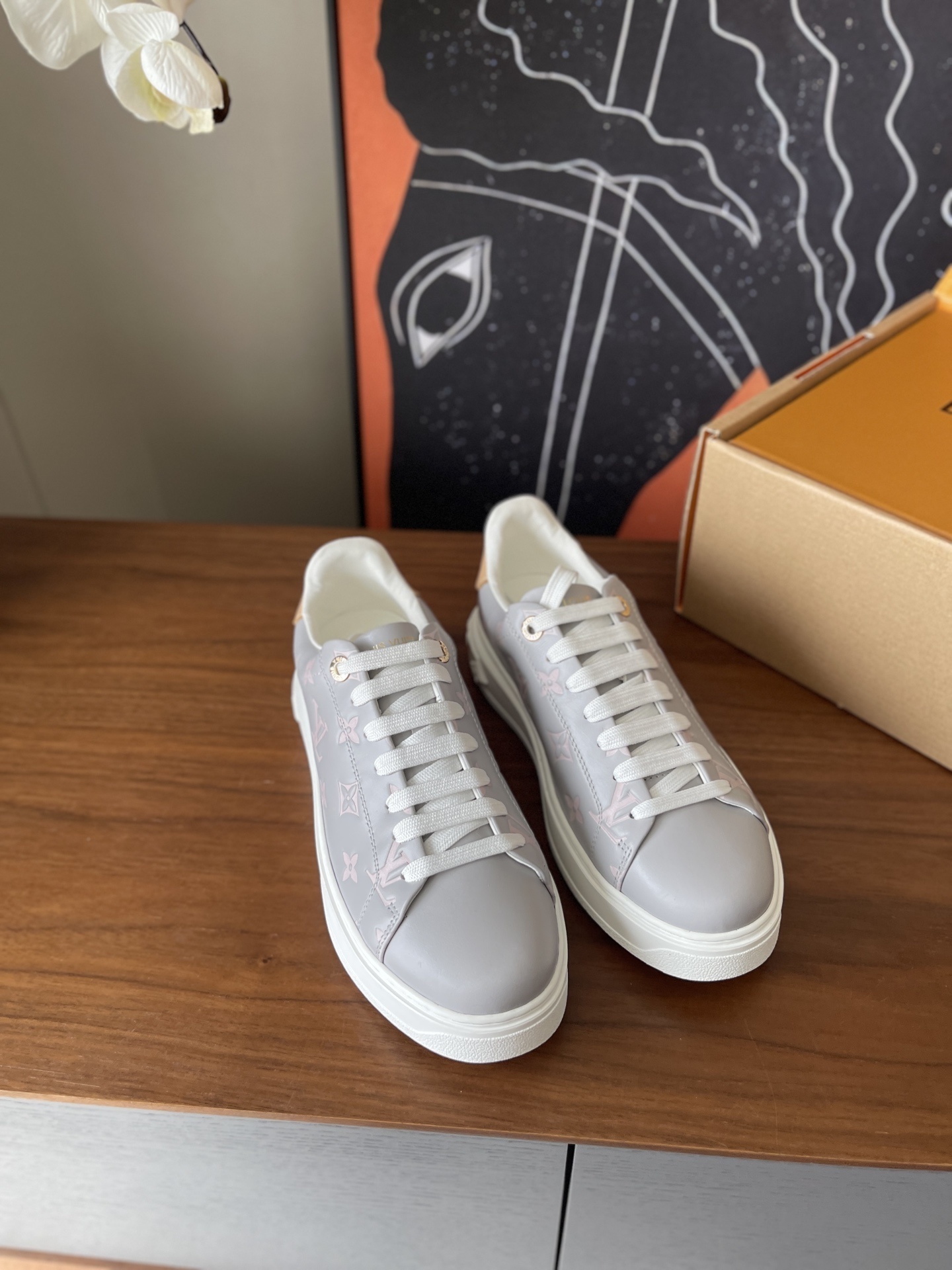 Louis Vuitton Time Out Sneaker Grey Pink Monogram Leather