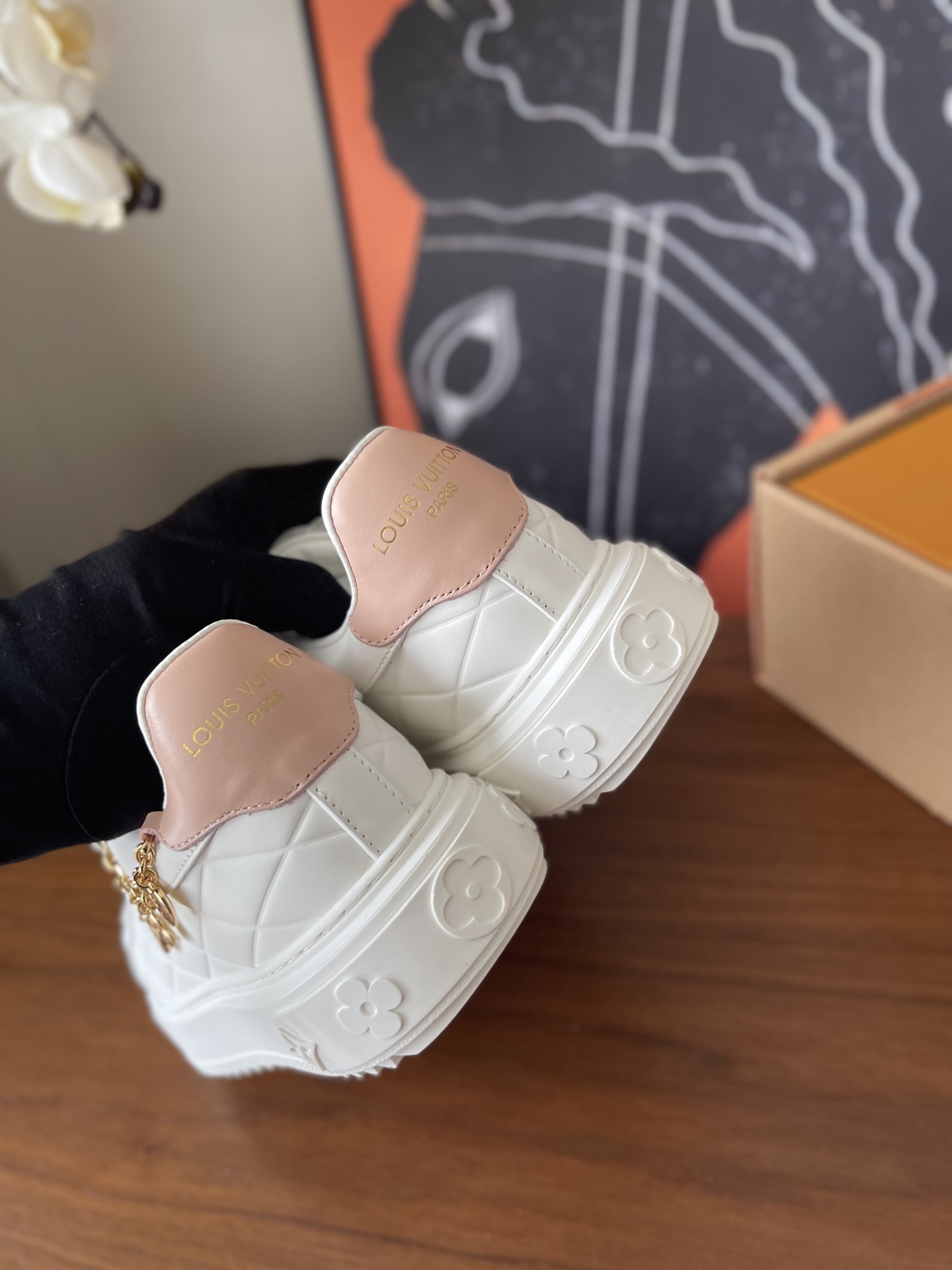 Louis Vuitton Women's White Quilted Platform Sneakers with Gold Charms