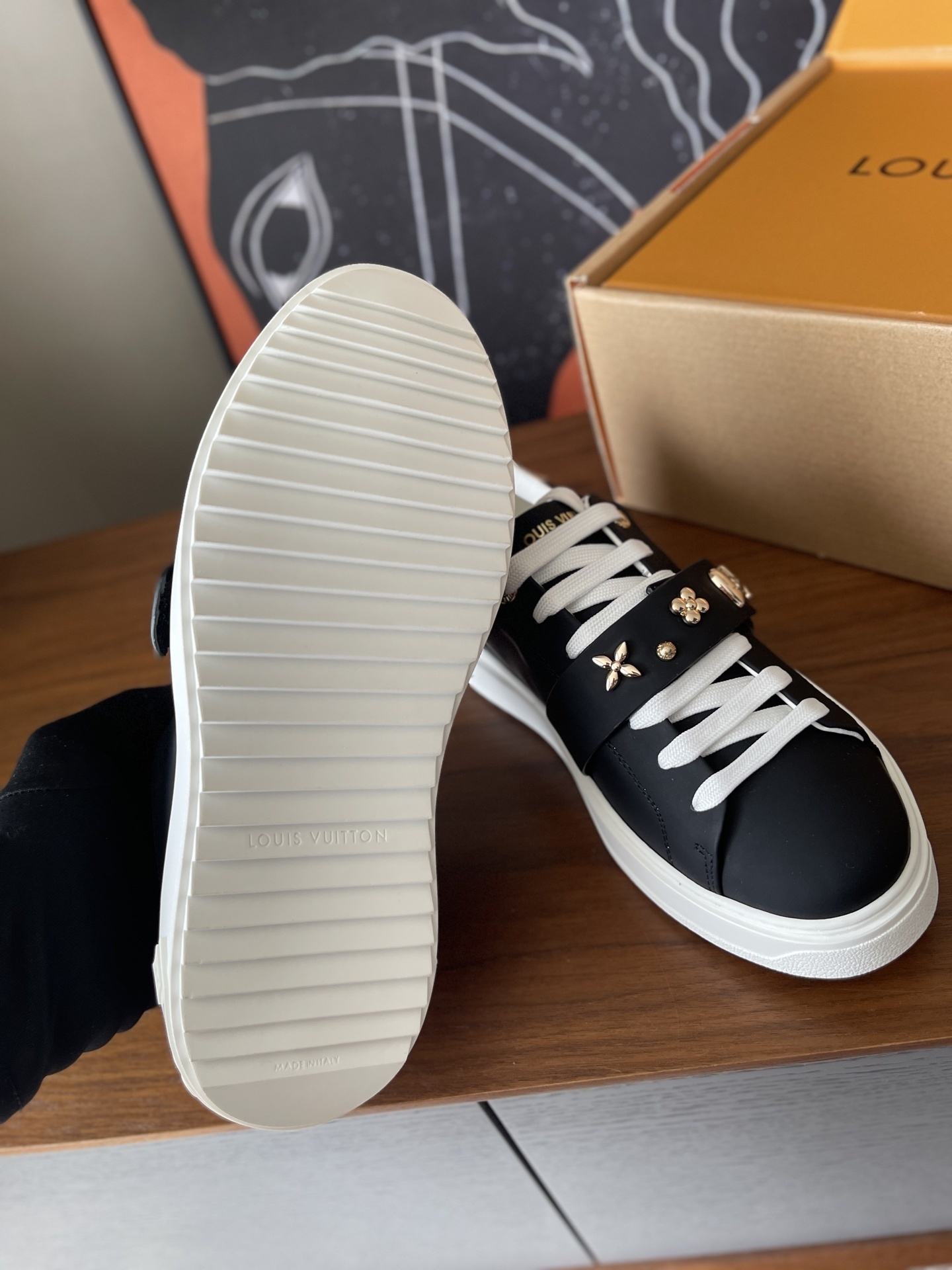 Louis Vuitton Frontrow Black Leather Sneakers with Gold Charms