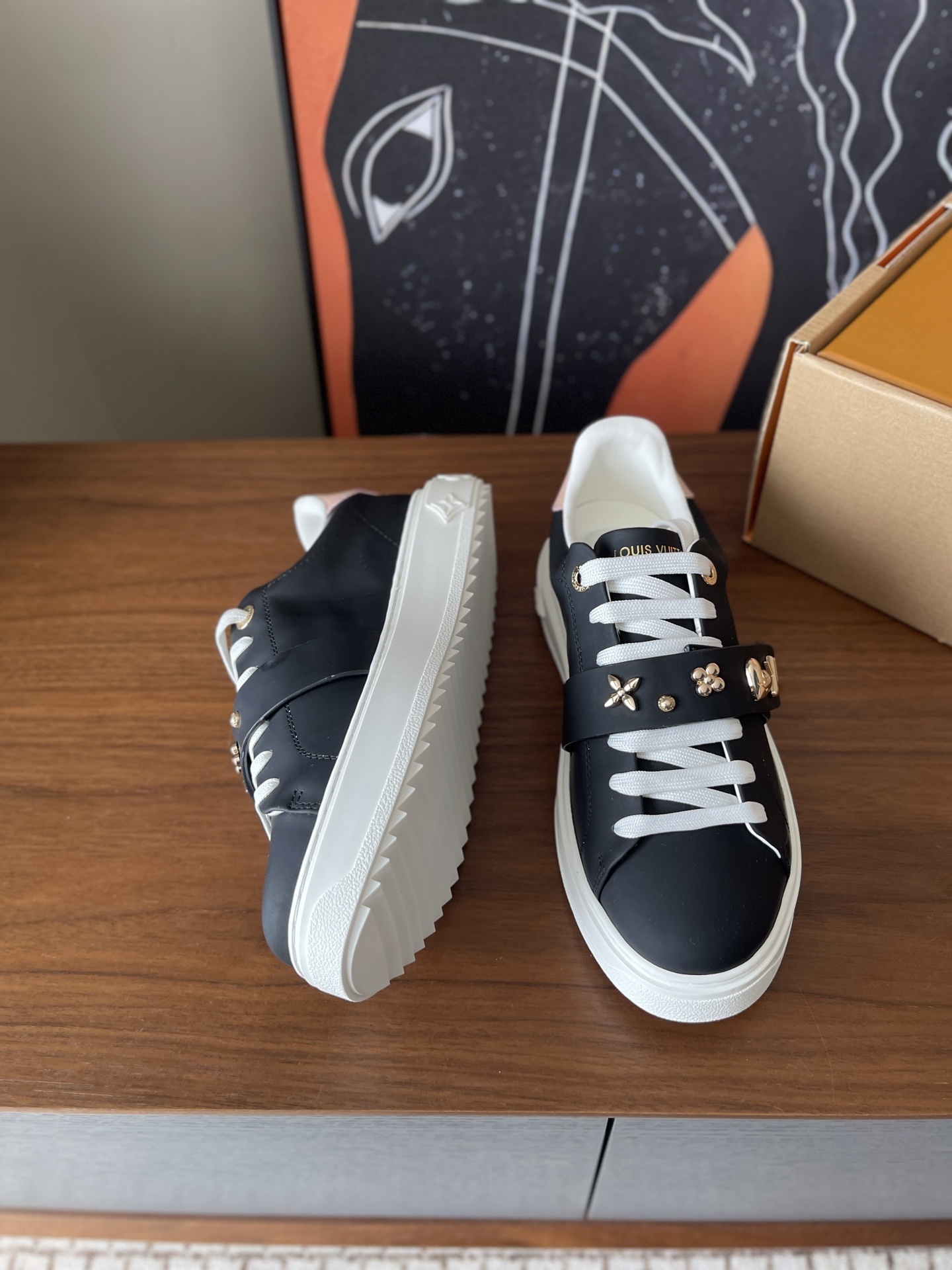 Louis Vuitton Frontrow Black Leather Sneakers with Gold Charms