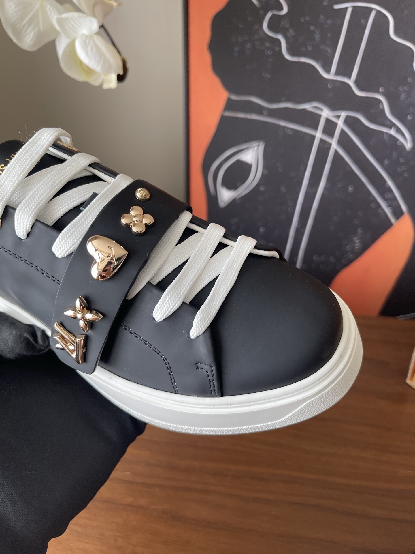 Louis Vuitton Frontrow Black Leather Sneakers with Gold Charms