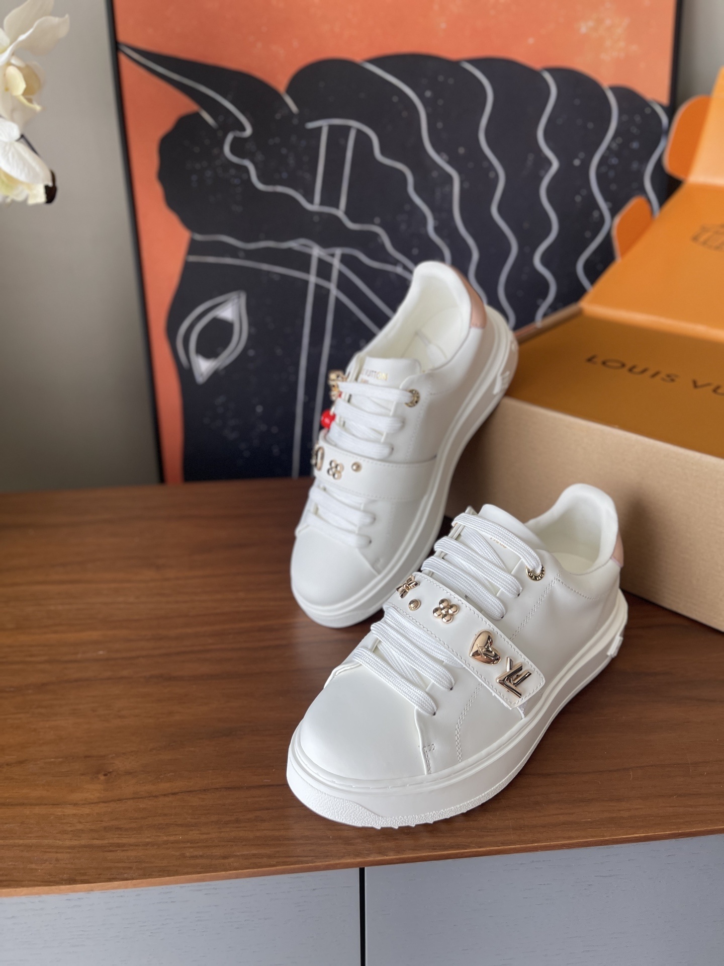 Louis Vuitton Frontrow Women's White Leather Sneakers with Charms