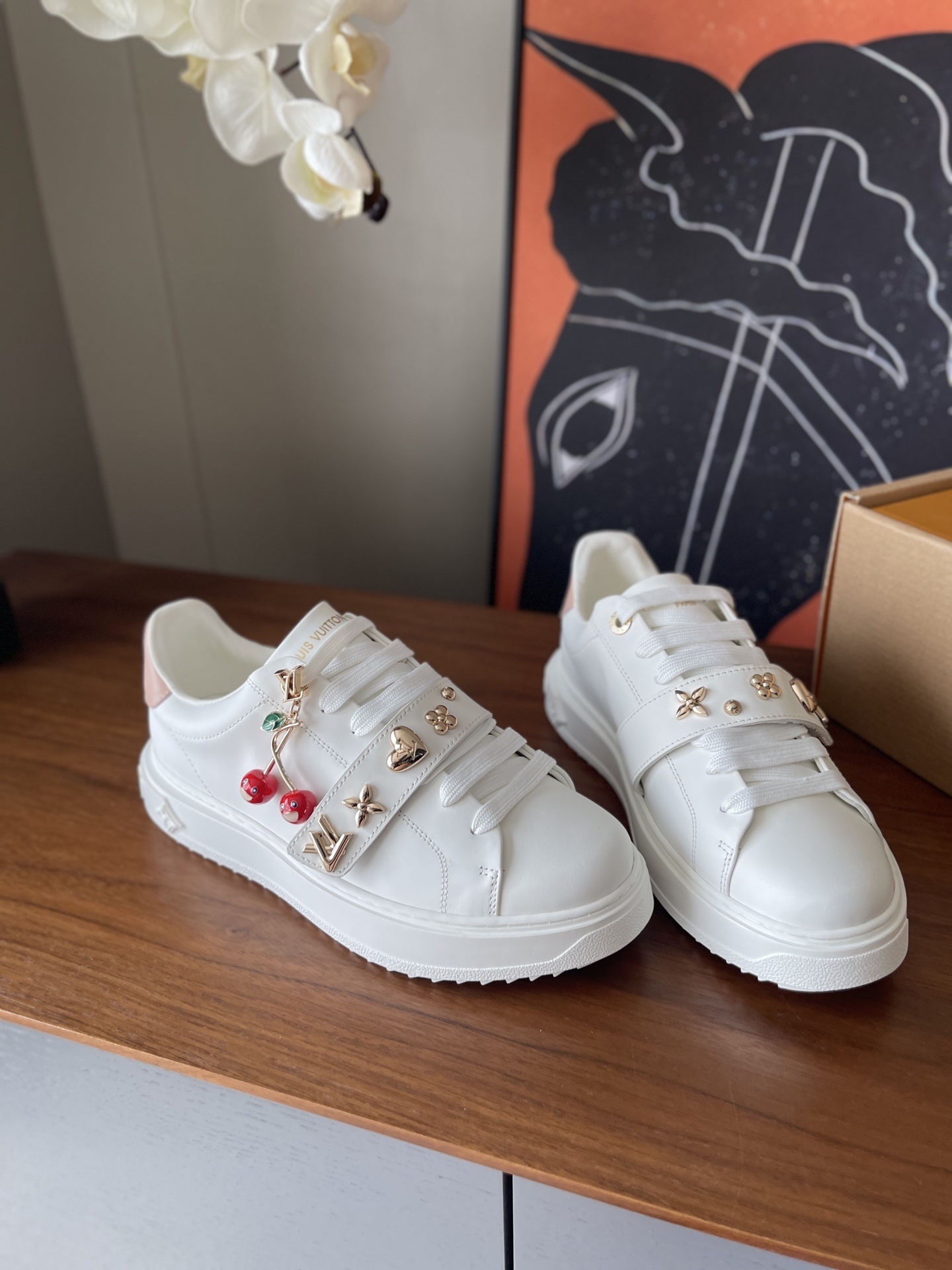 Louis Vuitton Frontrow Women's White Leather Sneakers with Charms