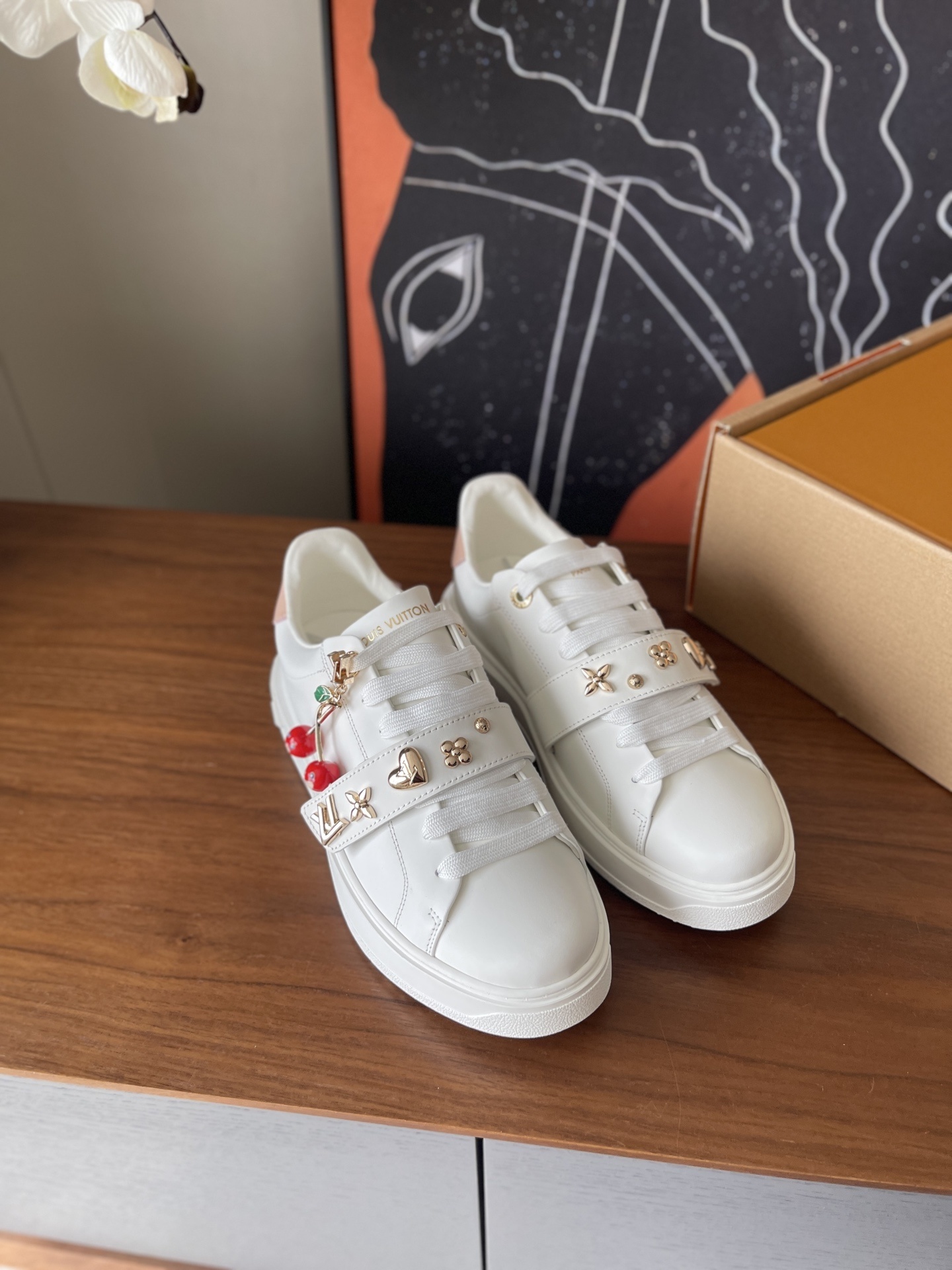 Louis Vuitton Frontrow Women’s White Leather Sneakers with Charms
