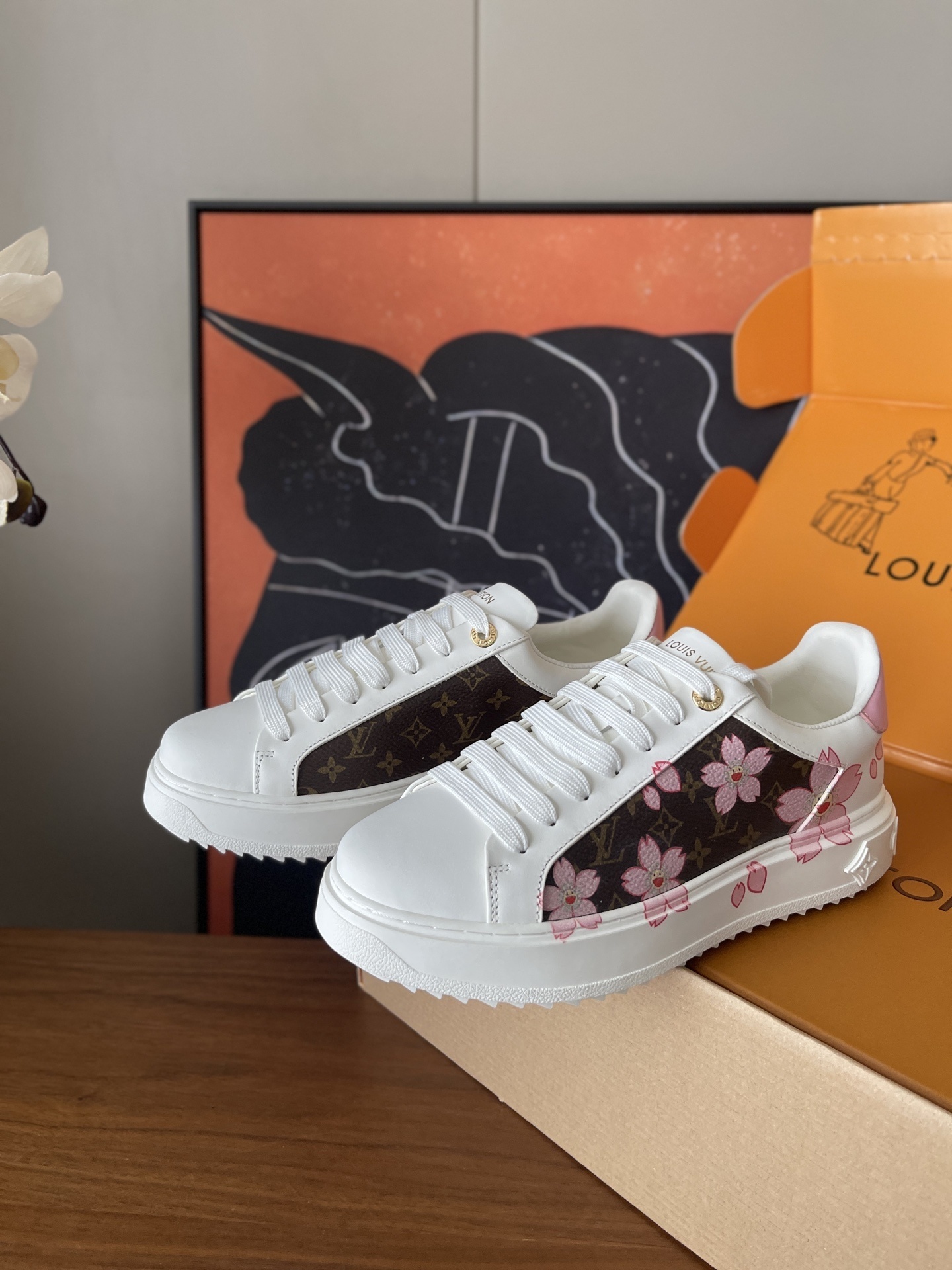 Louis Vuitton Frontrow Monogram Floral White Leather Sneakers