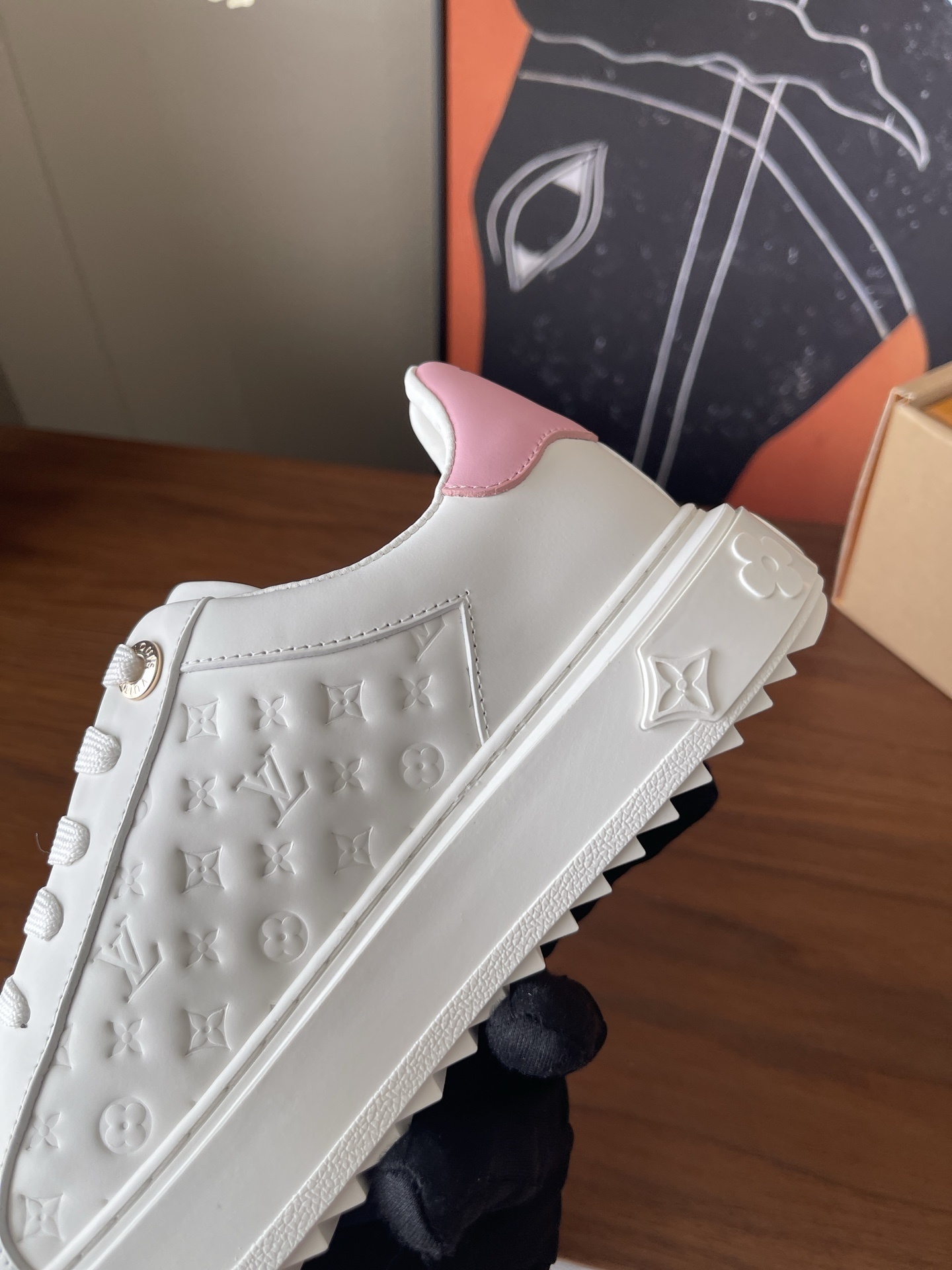 Louis Vuitton White Leather Pink Cherry Blossom Platform Sneakers