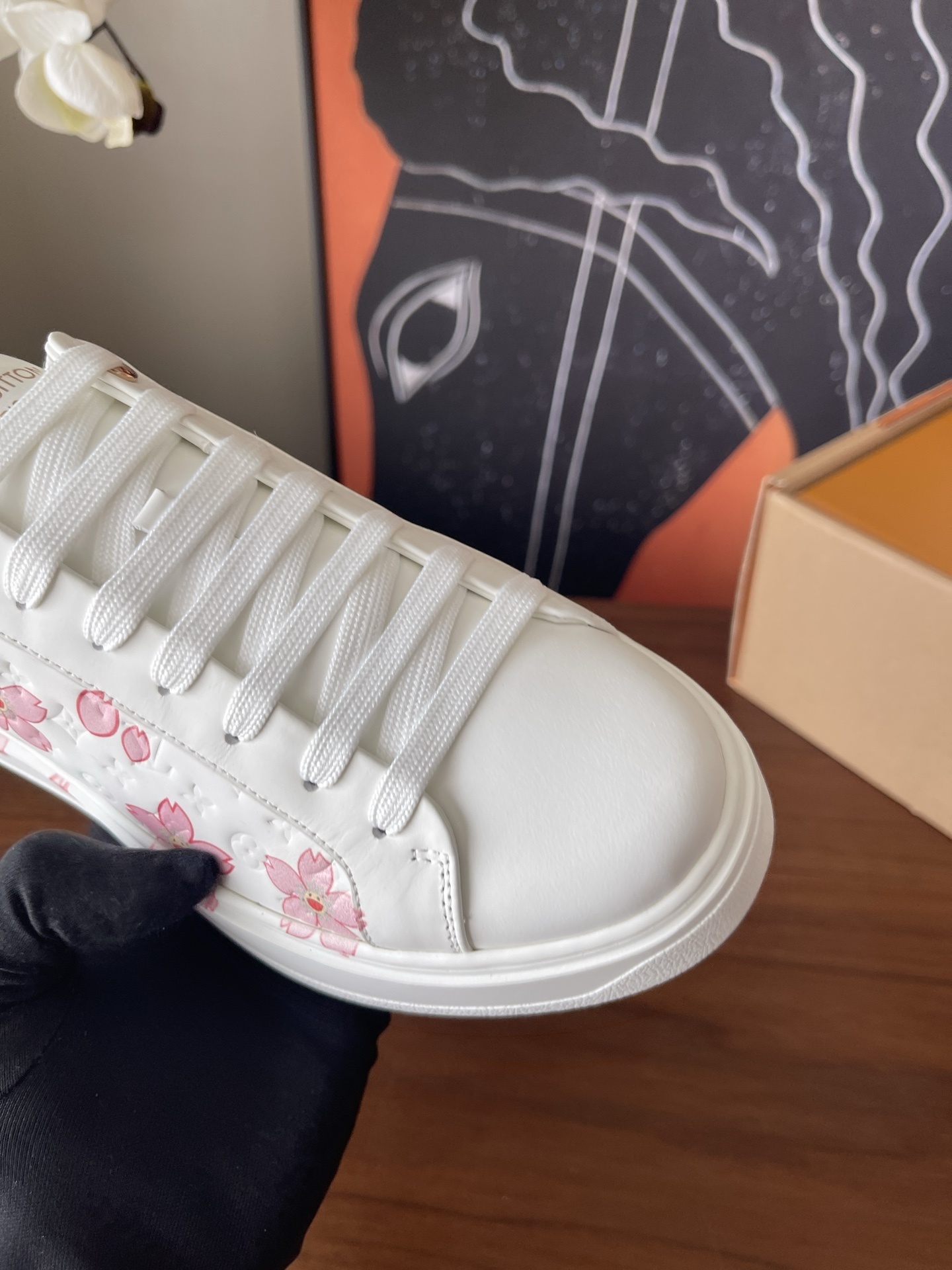 Louis Vuitton White Leather Pink Cherry Blossom Platform Sneakers