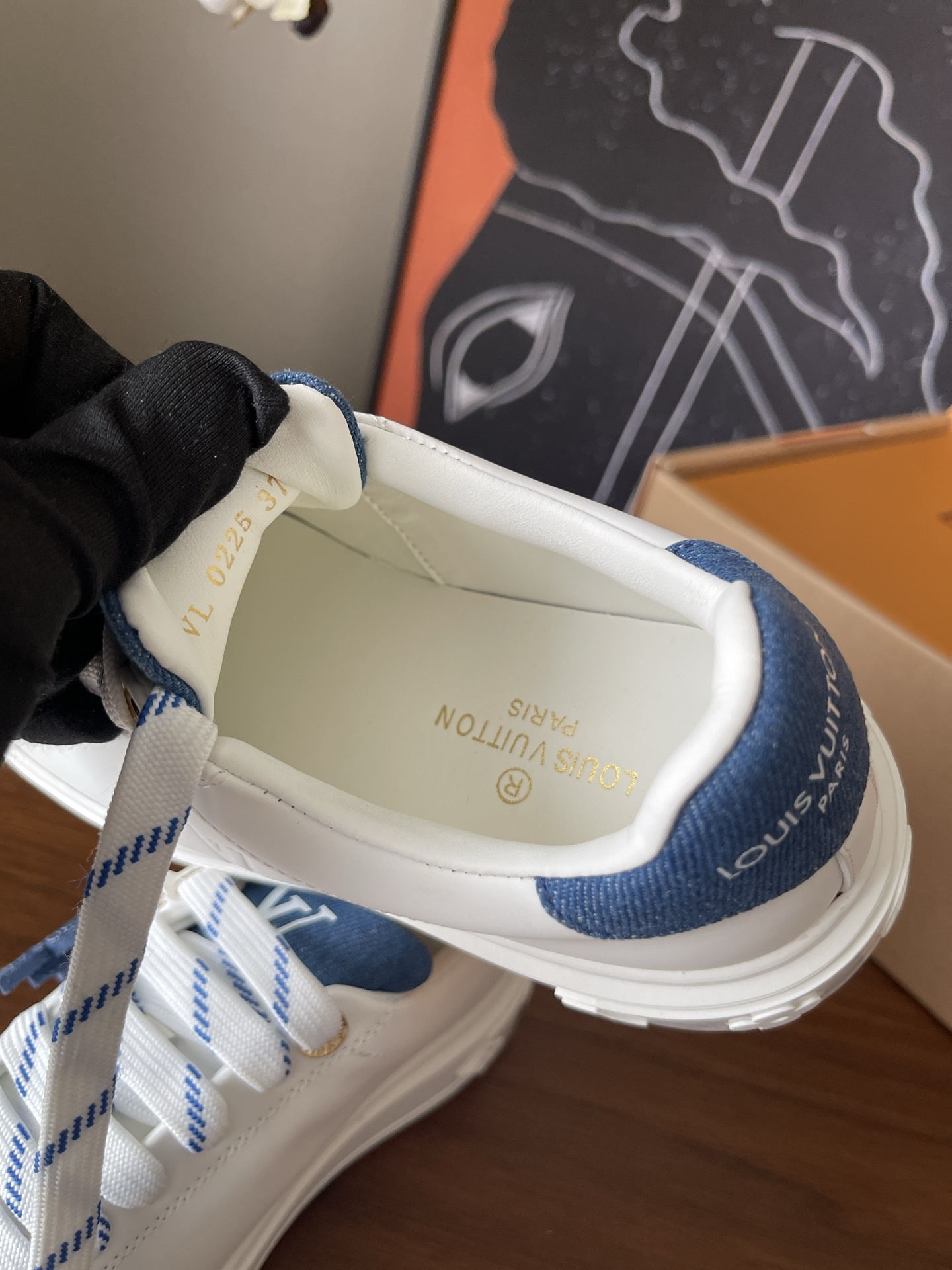 Louis Vuitton Time Out Sneaker - White Leather with Blue Denim Charm