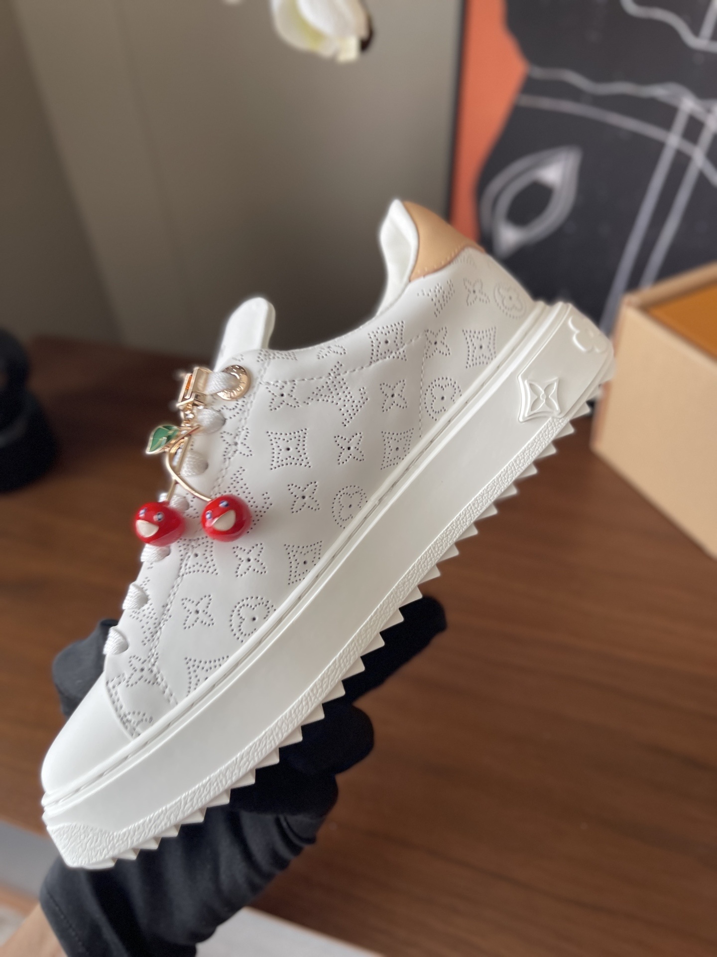 Louis Vuitton White Monogram Time Out Sneakers with Cherry Charm
