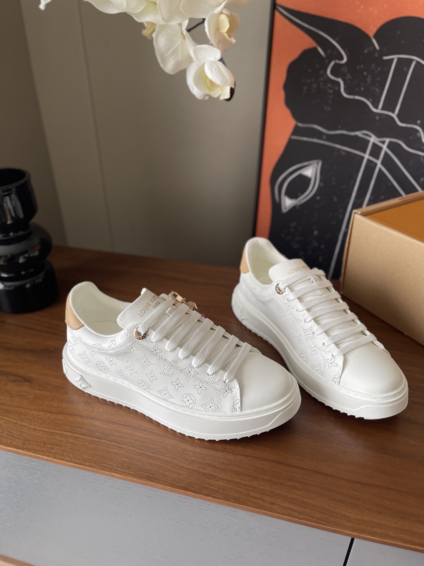 Louis Vuitton White Monogram Time Out Sneakers with Cherry Charm