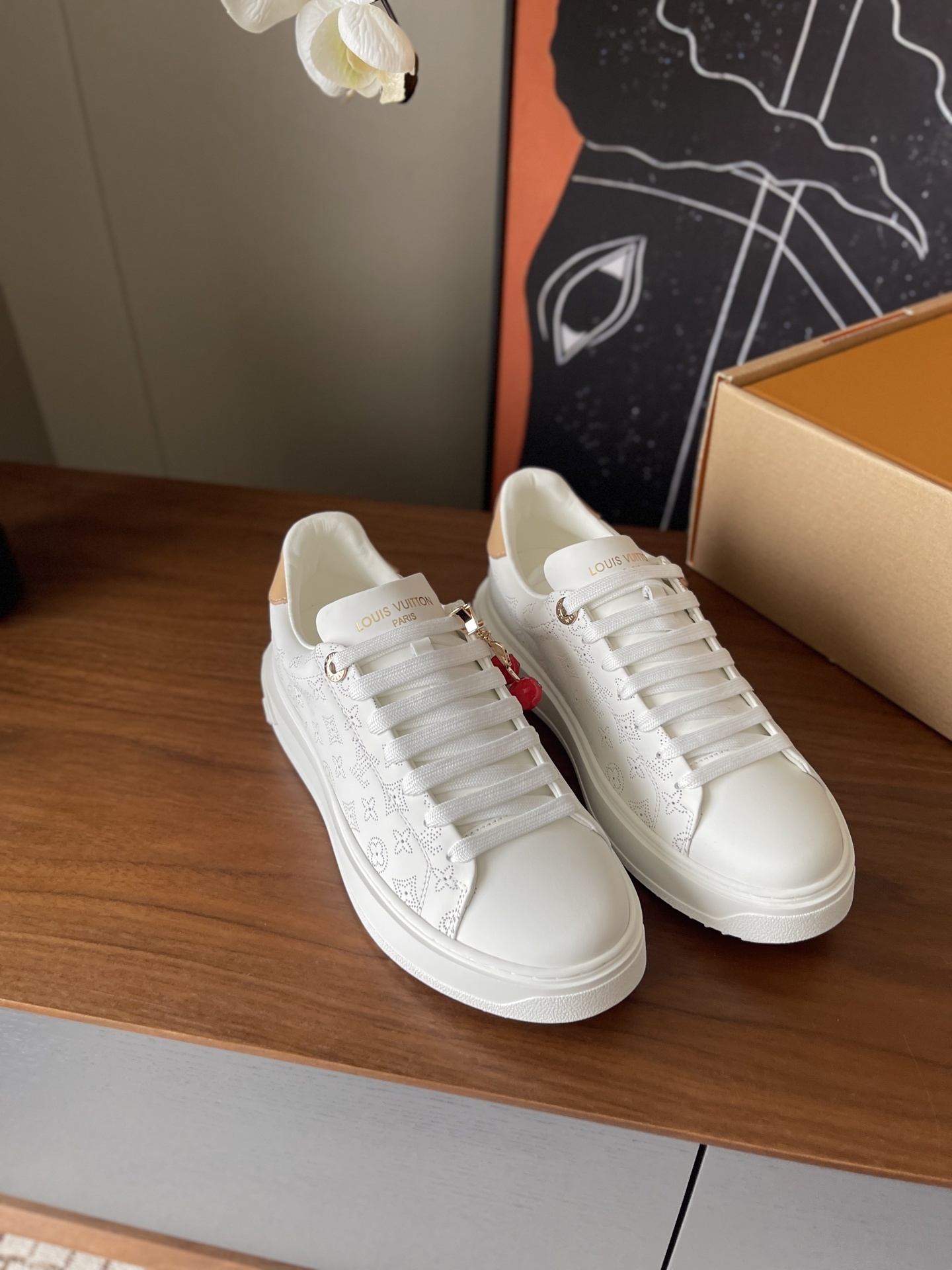 Louis Vuitton White Monogram Time Out Sneakers with Cherry Charm