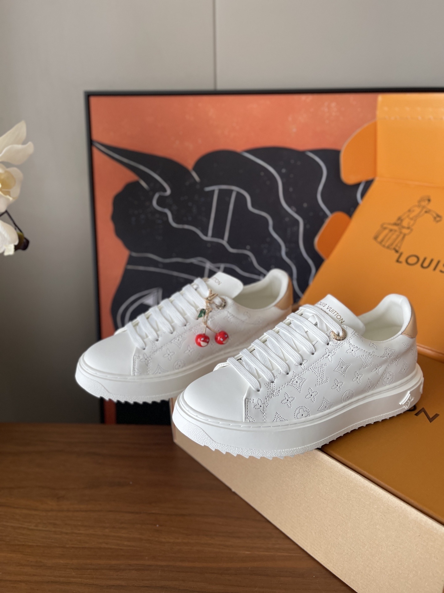 Louis Vuitton White Monogram Time Out Sneakers with Cherry Charm