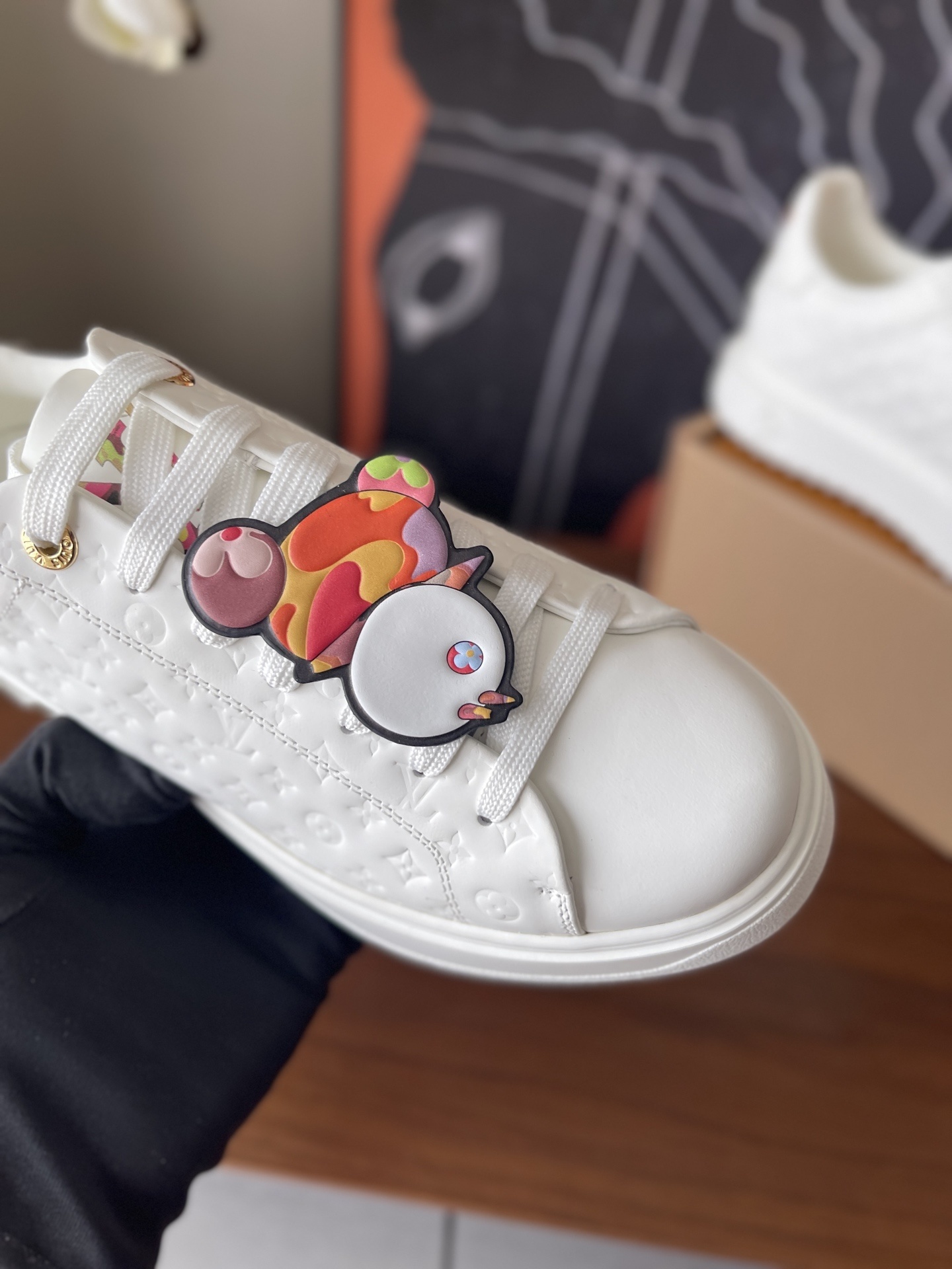 Louis Vuitton Monogram White Platform Sneakers with Cartoon Charms