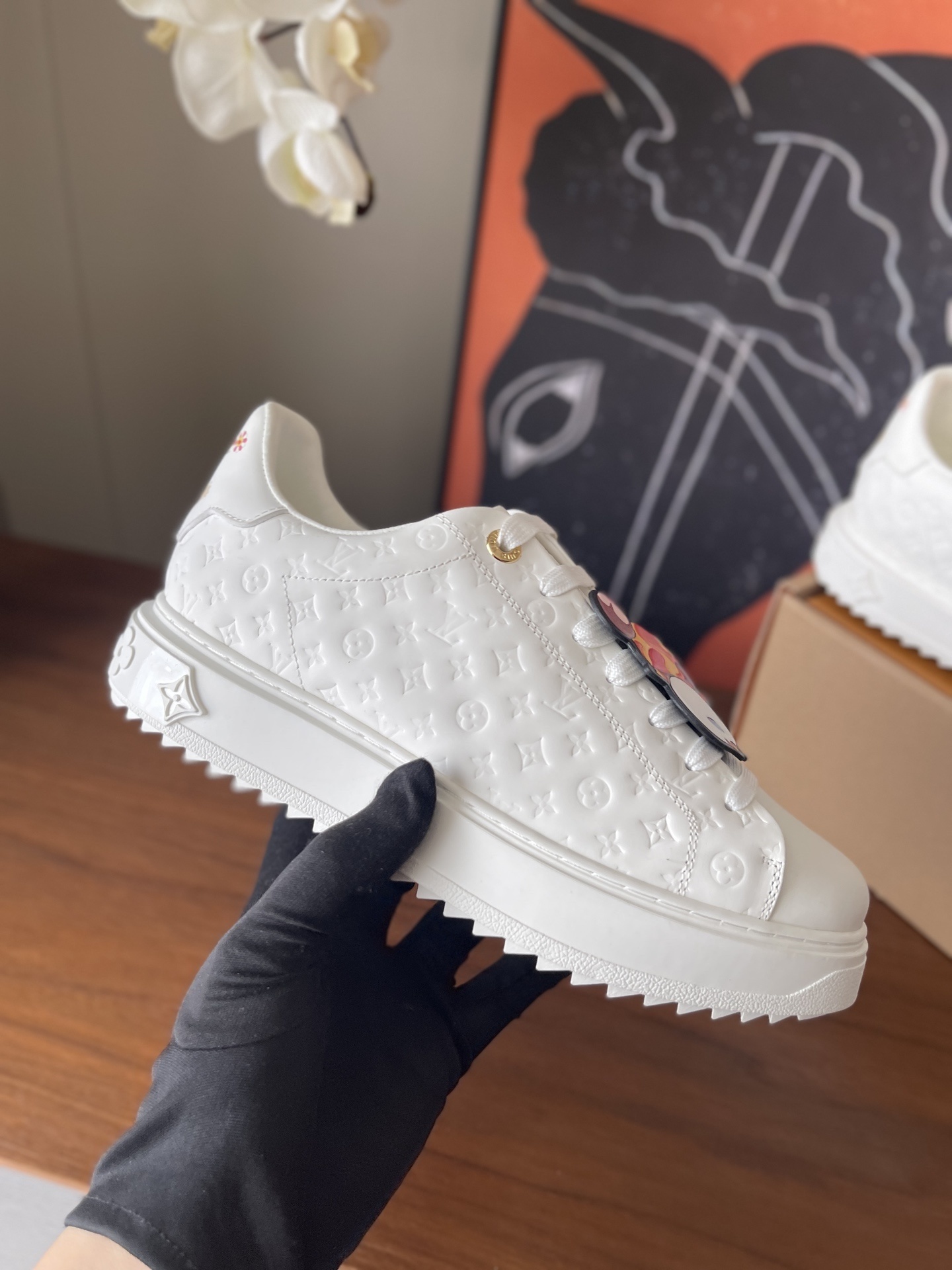 Louis Vuitton Monogram White Platform Sneakers with Cartoon Charms