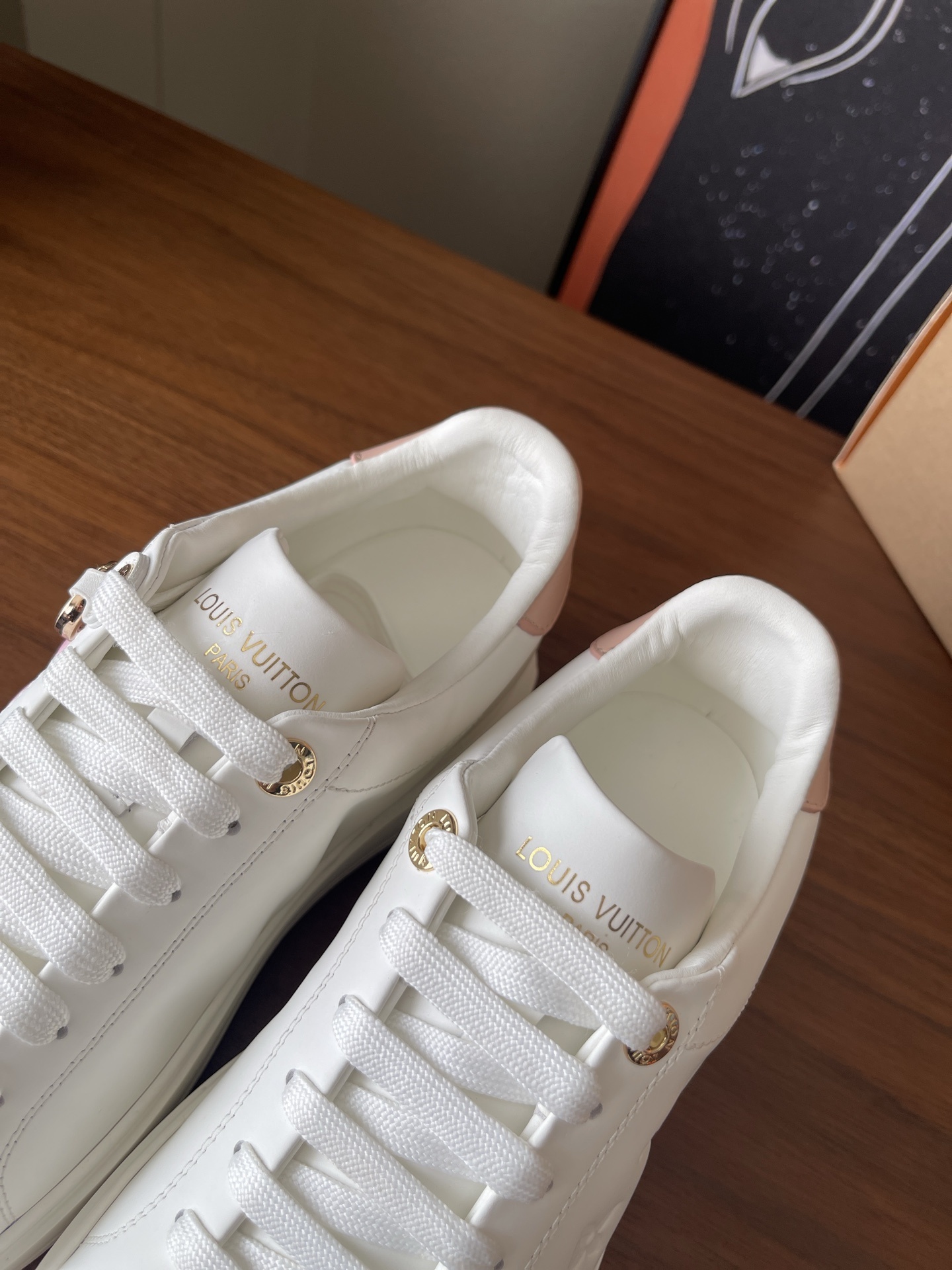 Louis Vuitton Time Out White Leather Sneakers with Pink Flower Charm