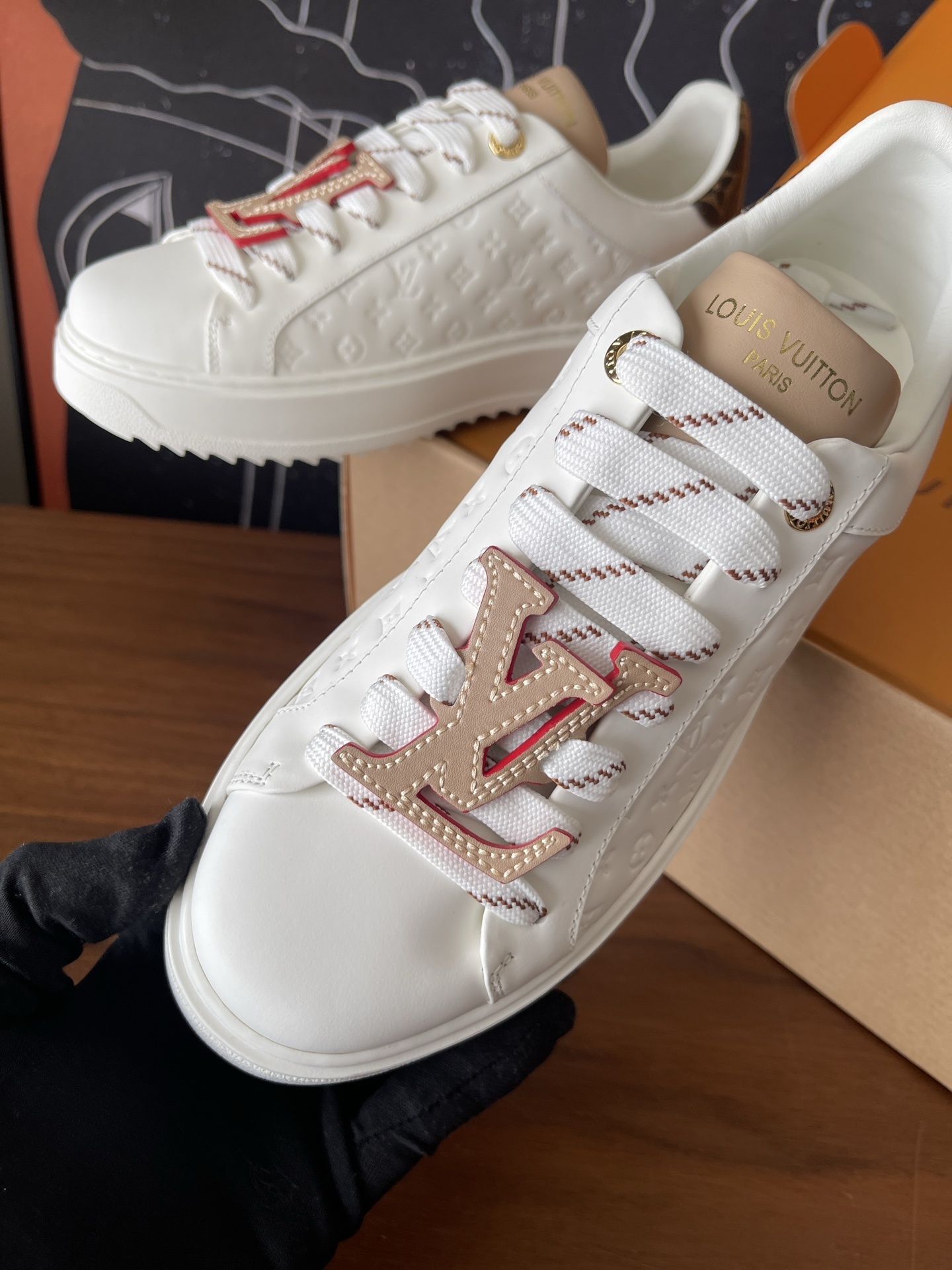 Louis Vuitton Time Out White Monogram Embossed Leather Sneakers
