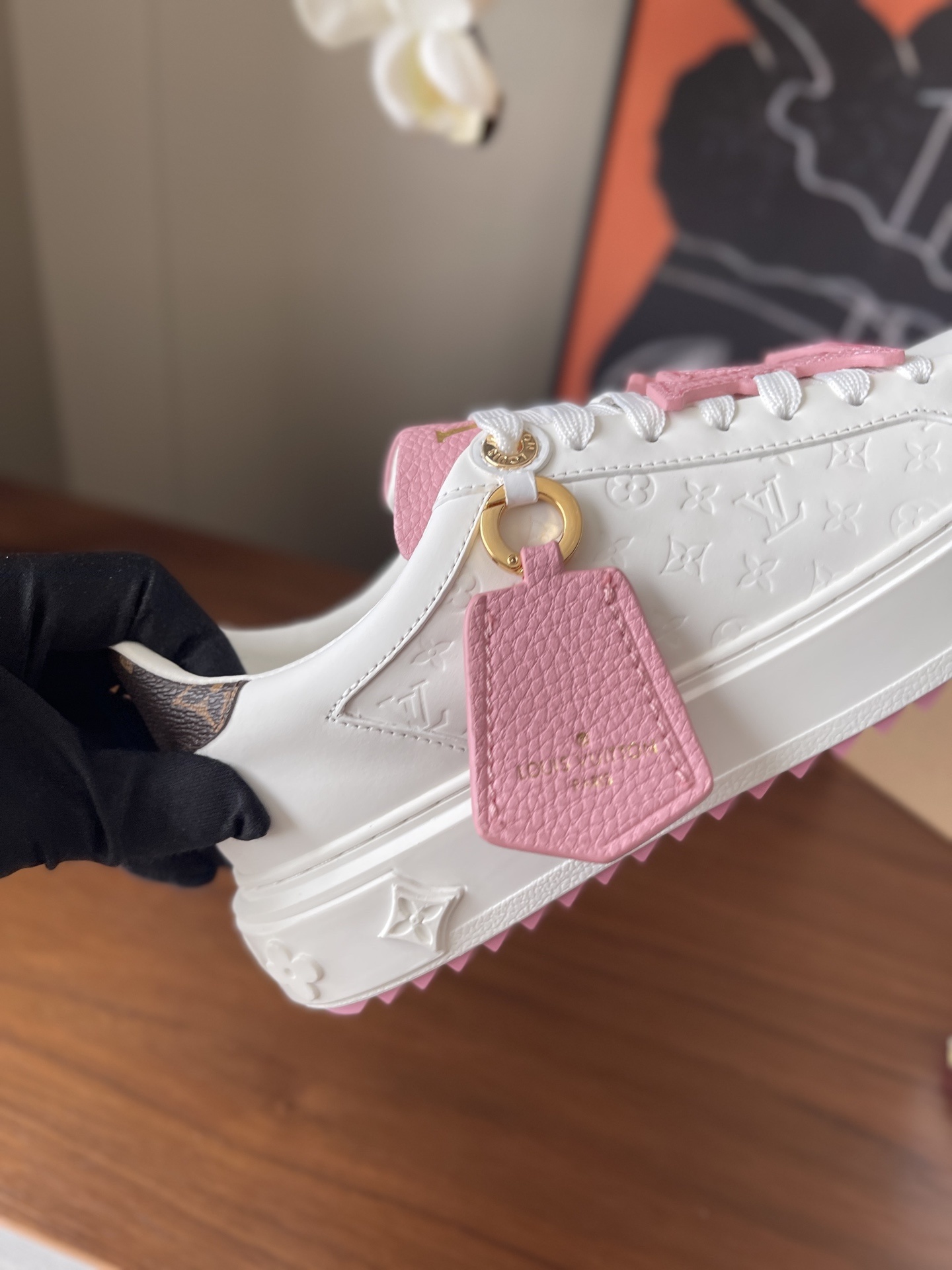 Louis Vuitton Pink Monogram White Leather Sneakers for Women