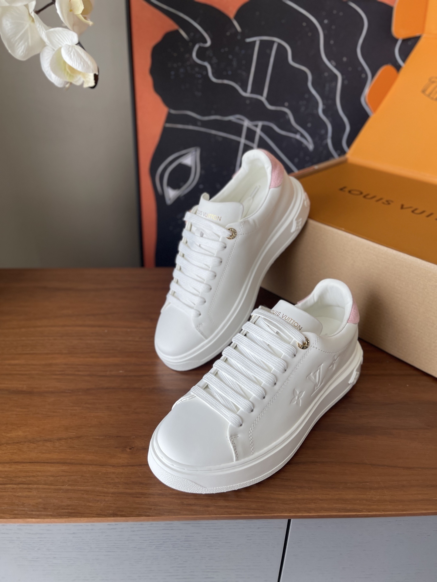 Louis Vuitton Women's Time Out Sneaker - White & Pink Leather